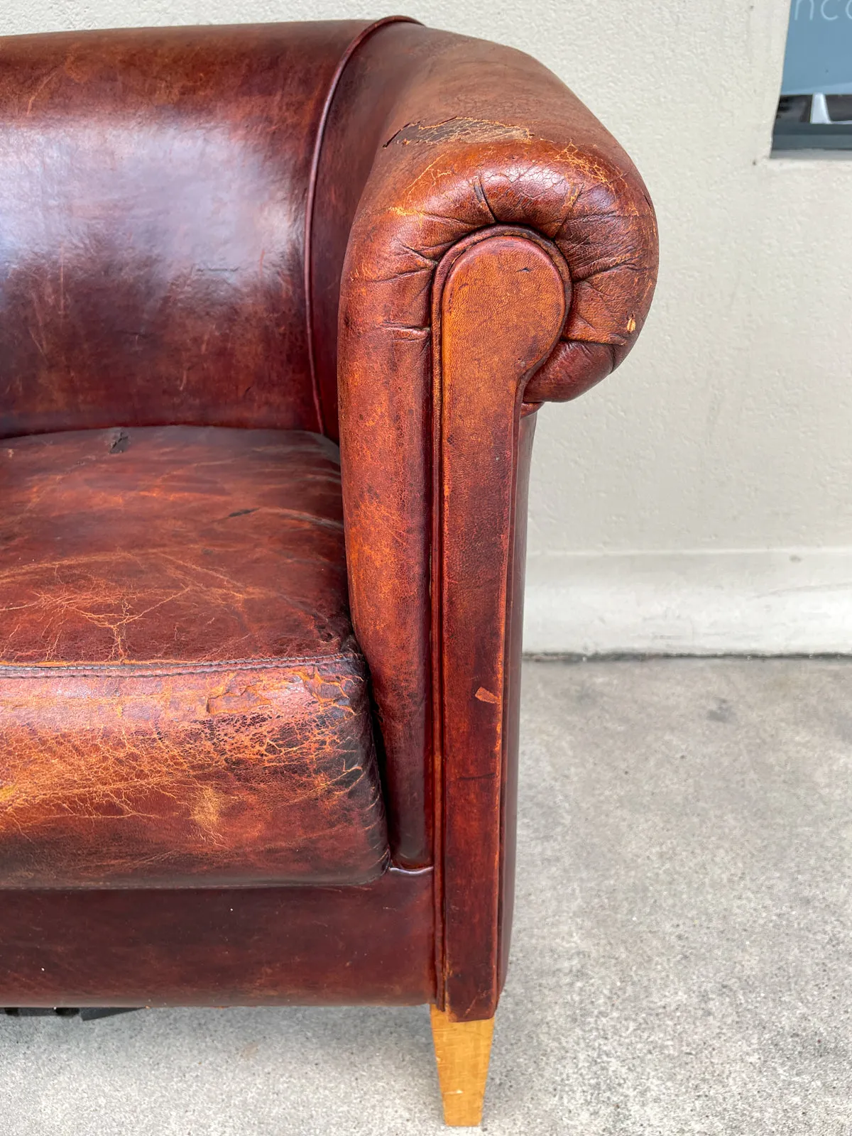 Pair Vintage European Leather Tub Chairs