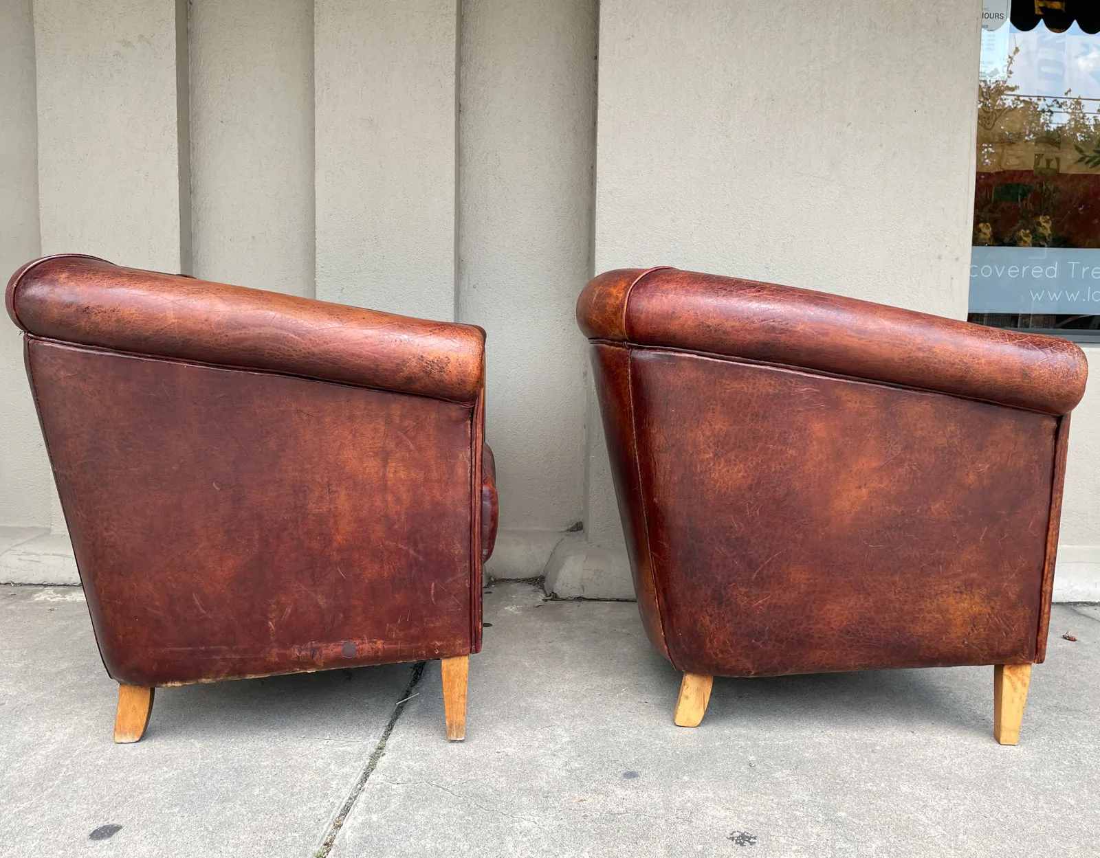 Pair Vintage European Leather Tub Chairs