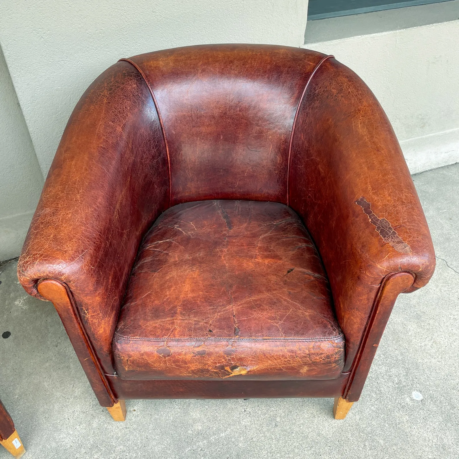 Pair Vintage European Leather Tub Chairs