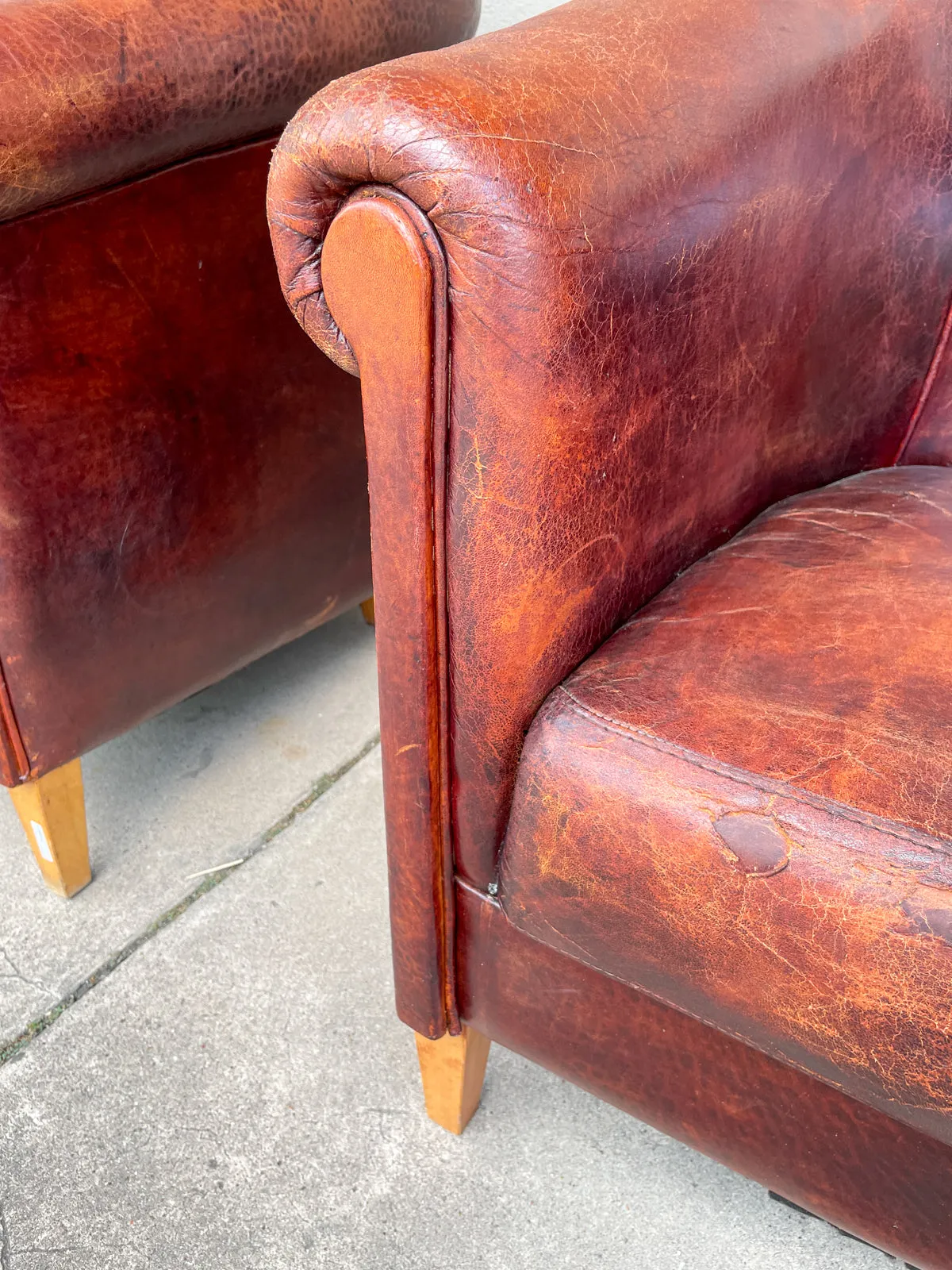 Pair Vintage European Leather Tub Chairs