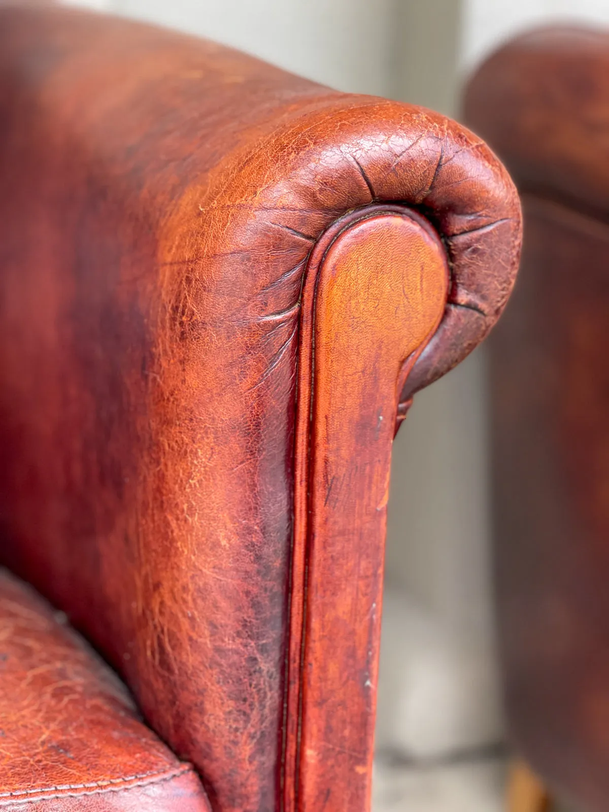 Pair Vintage European Leather Tub Chairs