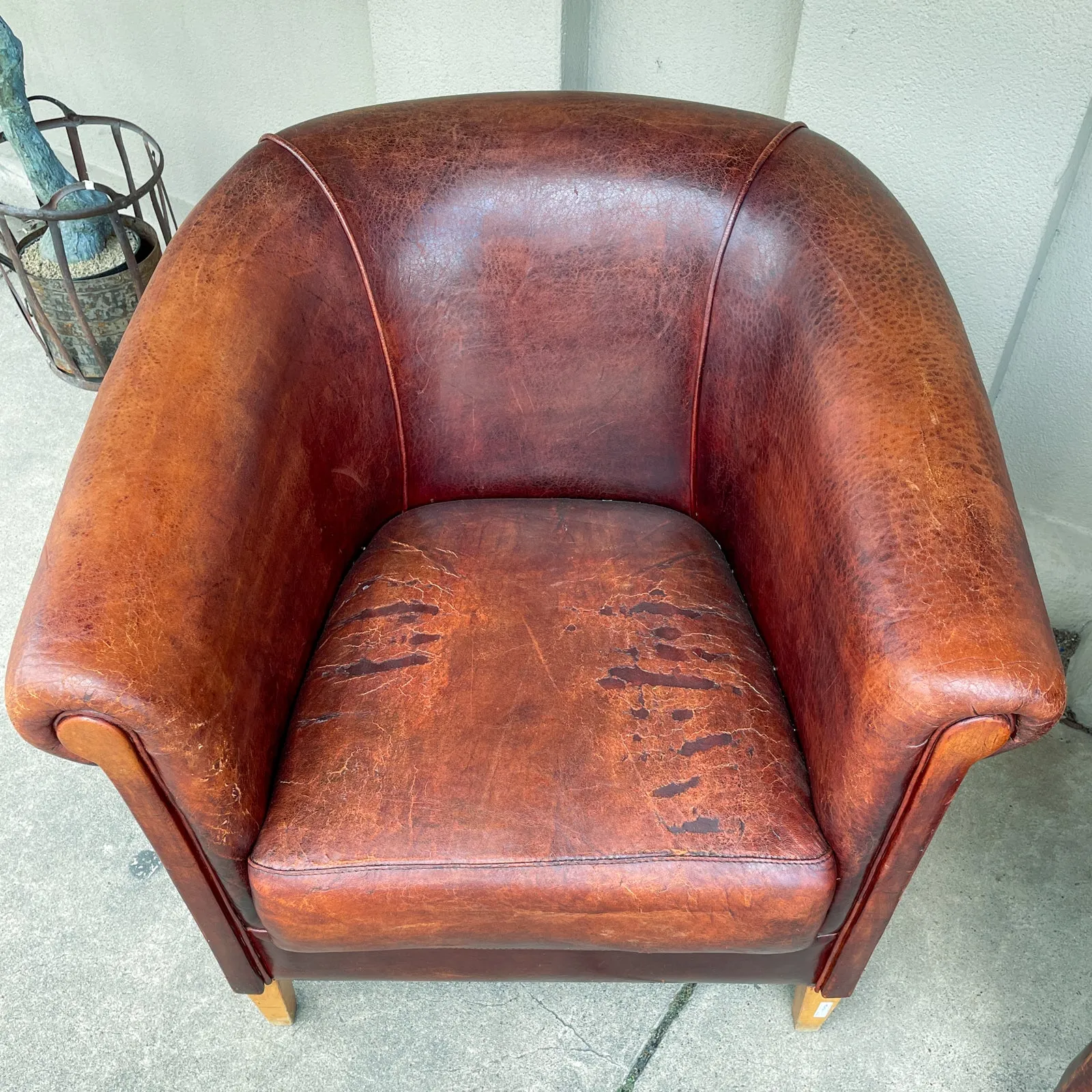 Pair Vintage European Leather Tub Chairs