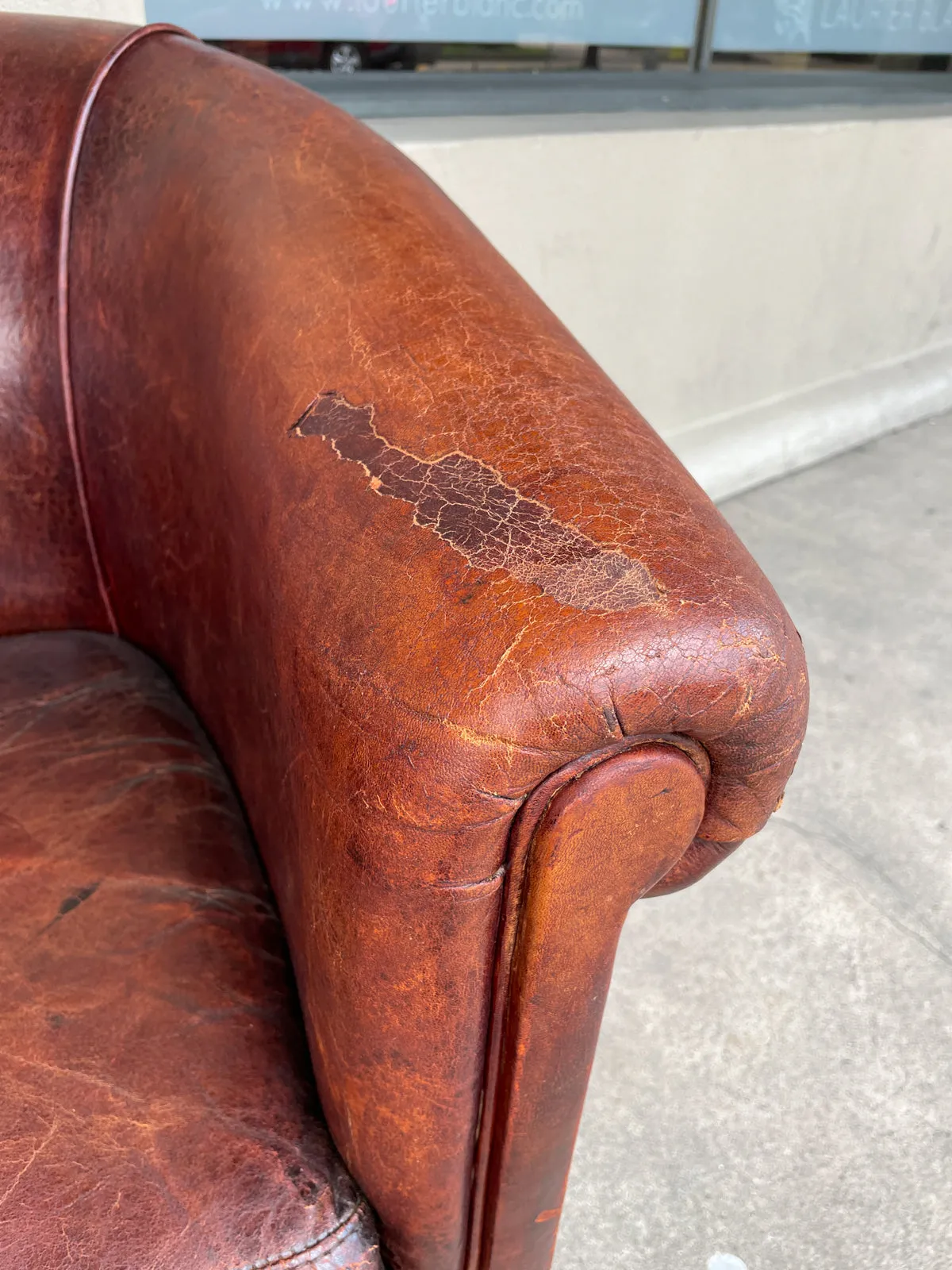 Pair Vintage European Leather Tub Chairs