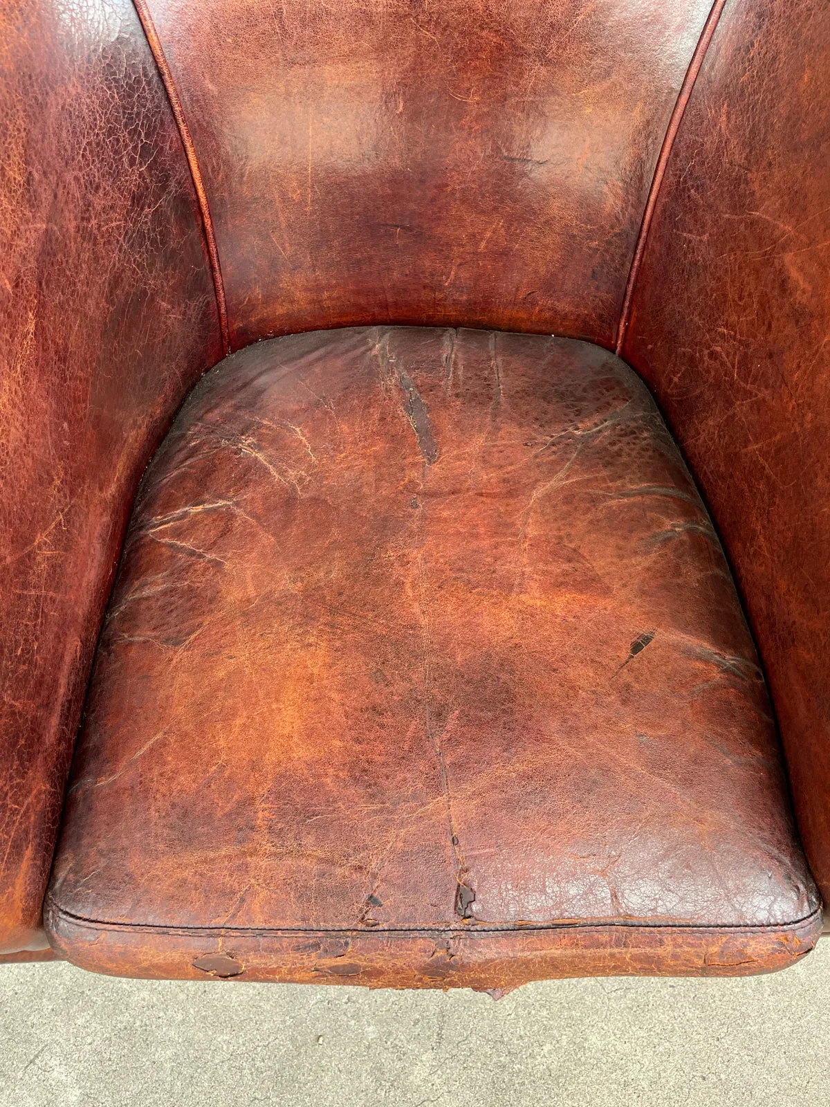 Pair Vintage European Leather Tub Chairs