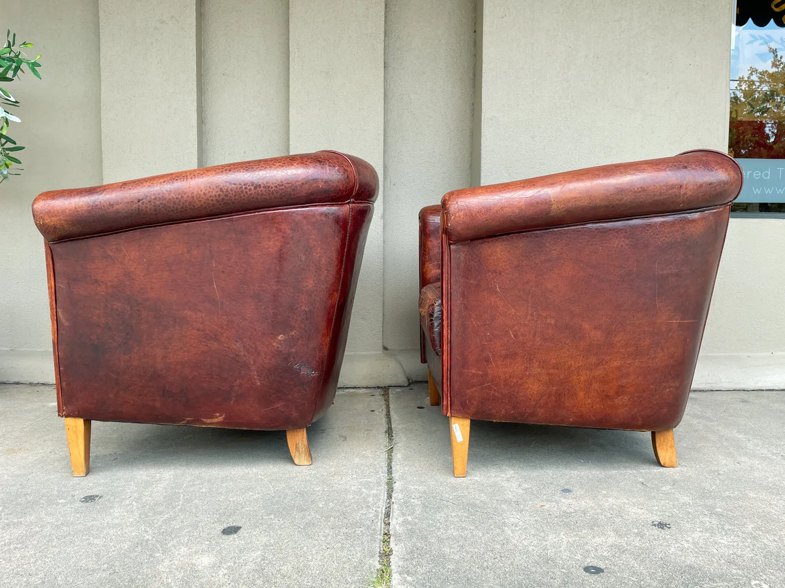 Pair Vintage European Leather Tub Chairs