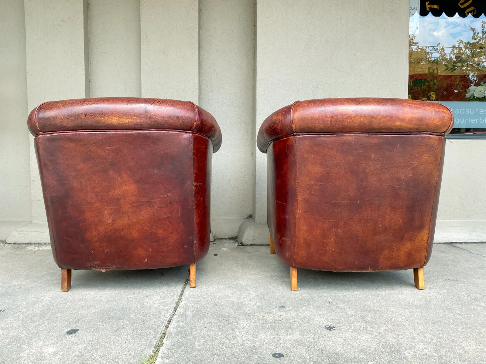 Pair Vintage European Leather Tub Chairs