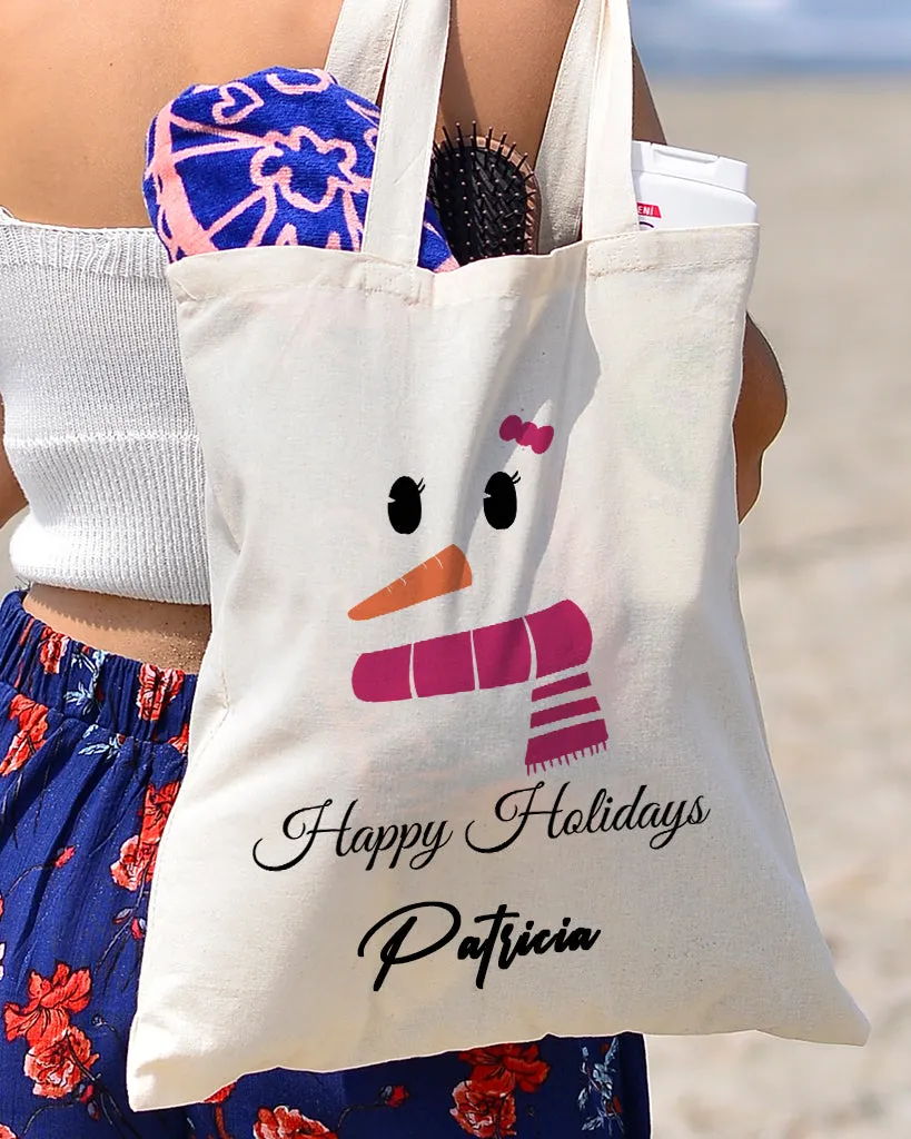 Pink Snowman Merry Christmas Tote Bag - Christmas Bags