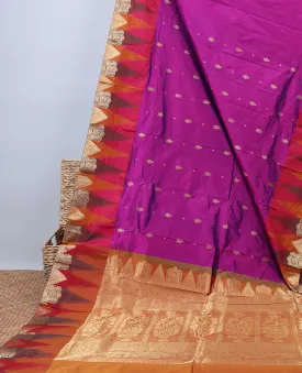 Purple Bangalore silk saree with buttas, contrast vidarbha border of unique designs & pallu of intricate designs