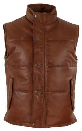 Real Leather Gilet Quilted Men's Puffer Waistcoat