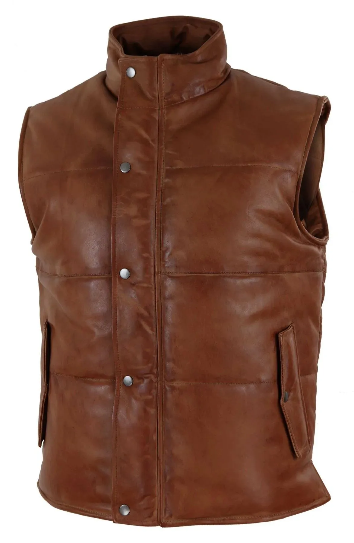 Real Leather Gilet Quilted Men's Puffer Waistcoat