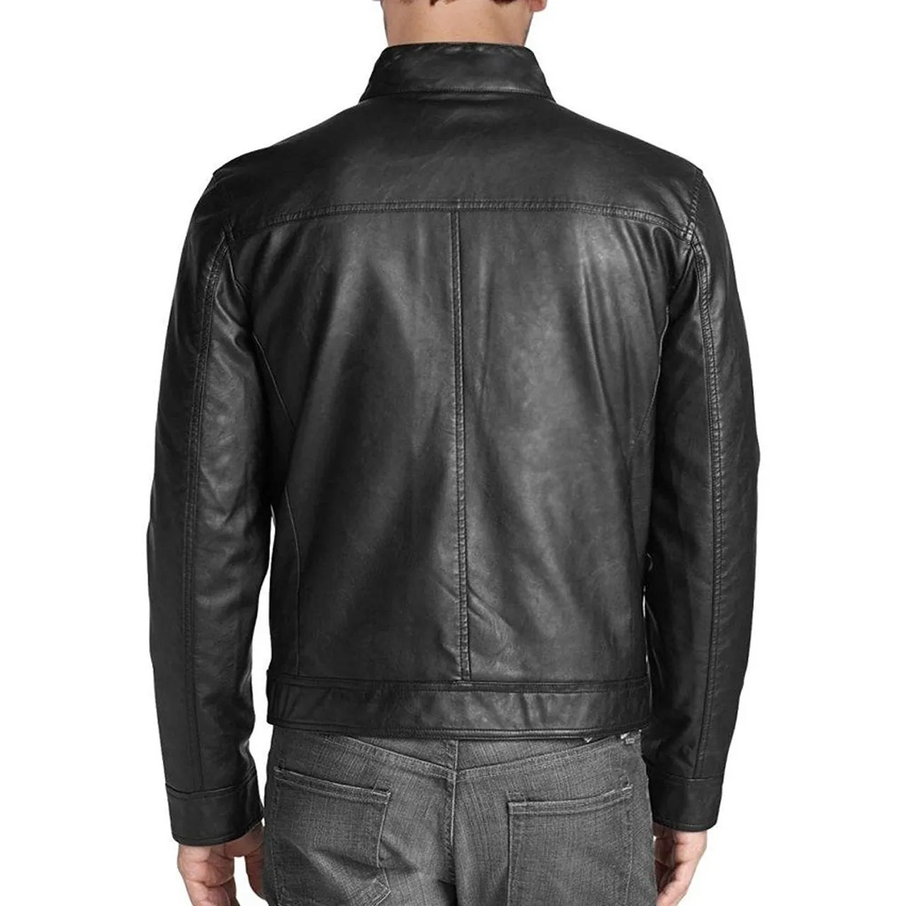 Retro Style Real Leather Jacket With Quilted Shoulders - Men jackets