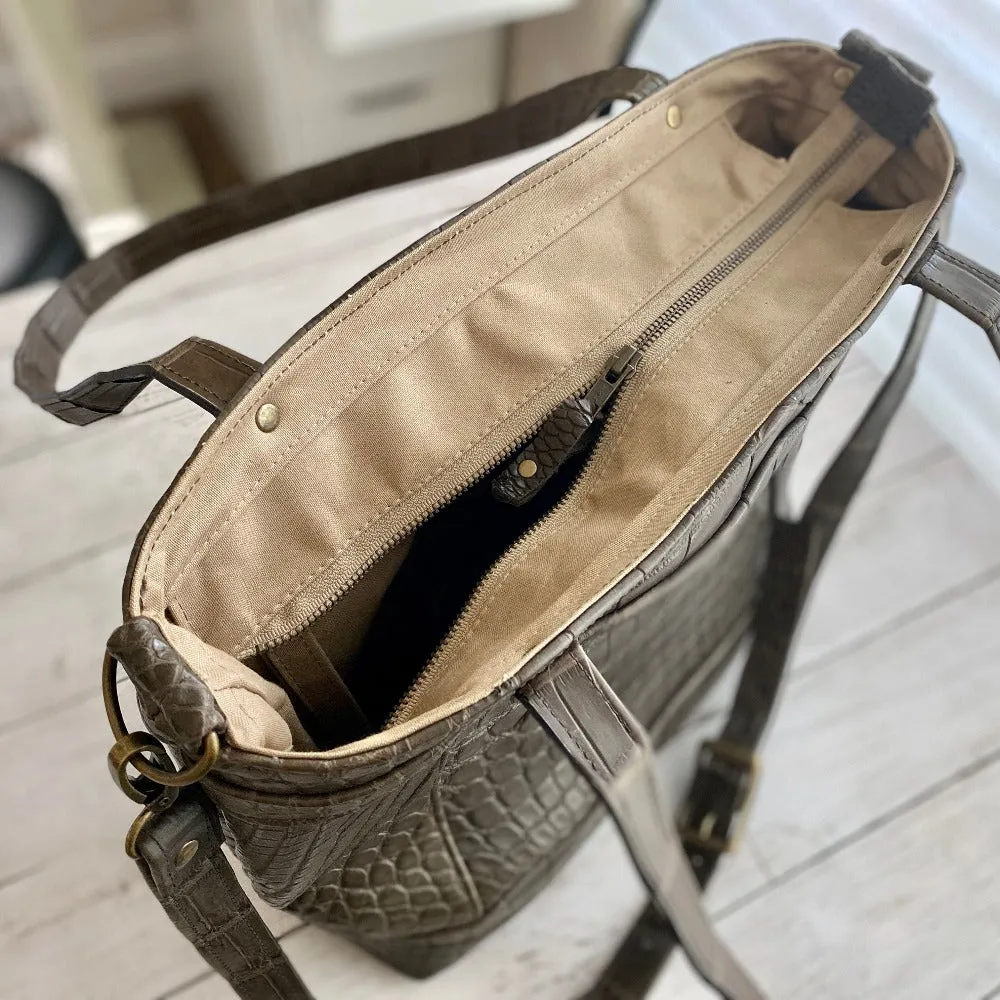 Shopper Tote in Teak Brown Gator Belly