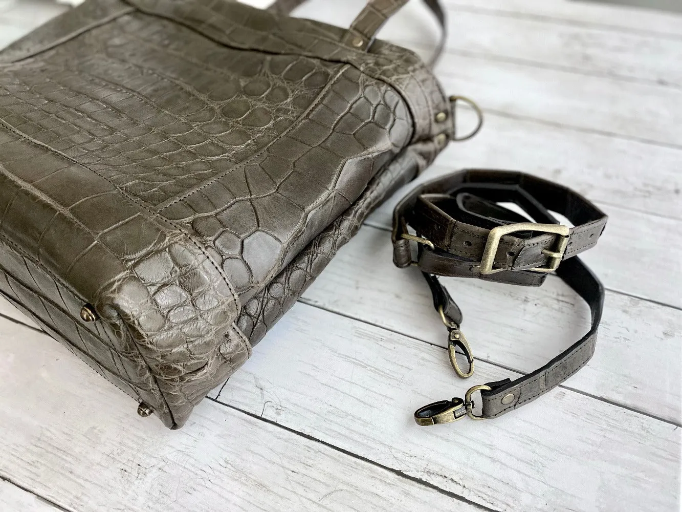 Shopper Tote in Teak Brown Gator Belly