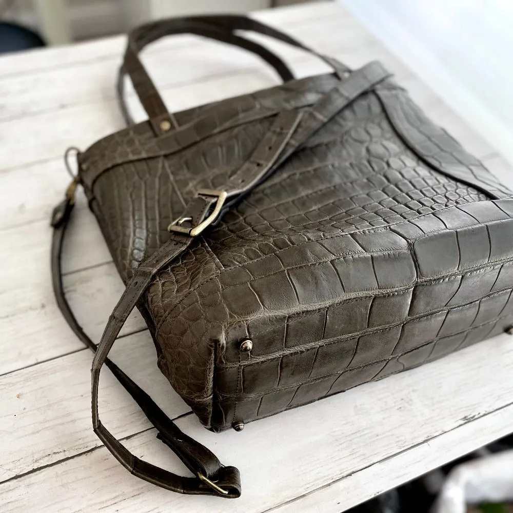 Shopper Tote in Teak Brown Gator Belly