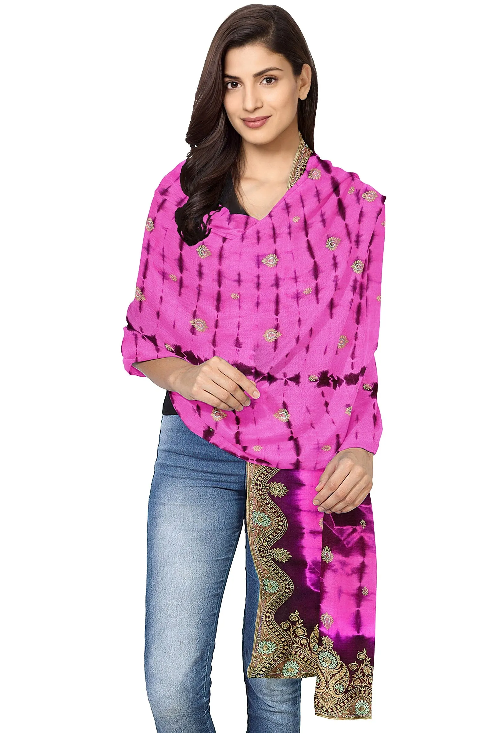 Silk Magenta Jacquard Dupatta For Women