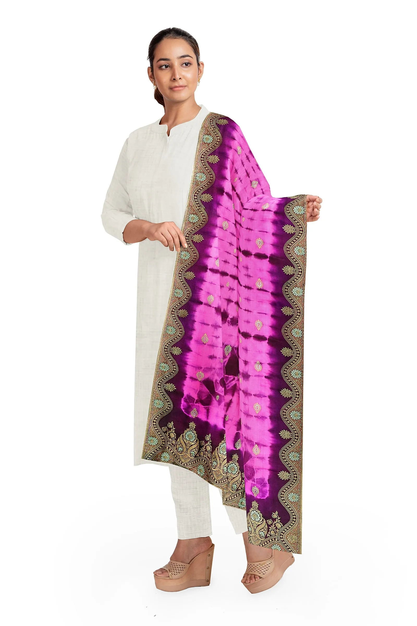 Silk Magenta Jacquard Dupatta For Women