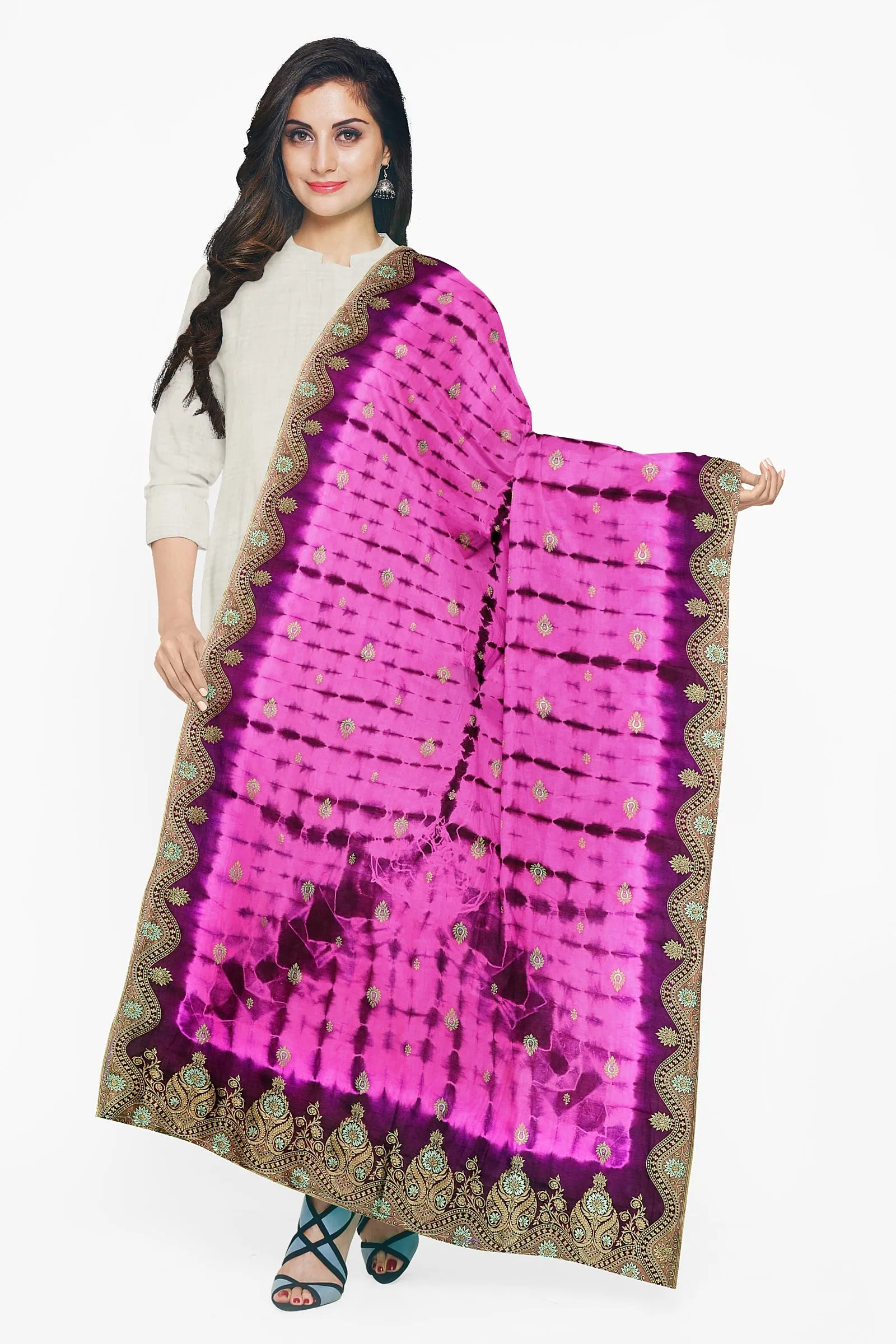 Silk Magenta Jacquard Dupatta For Women