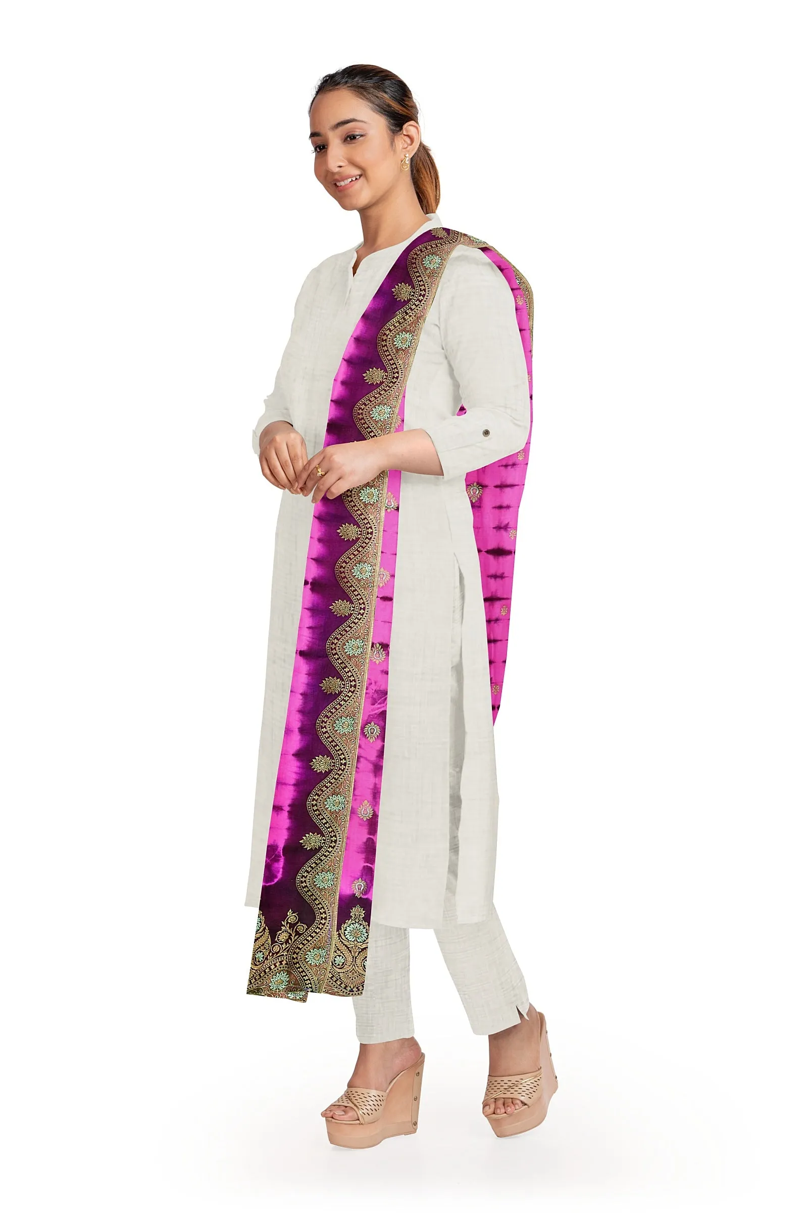 Silk Magenta Jacquard Dupatta For Women