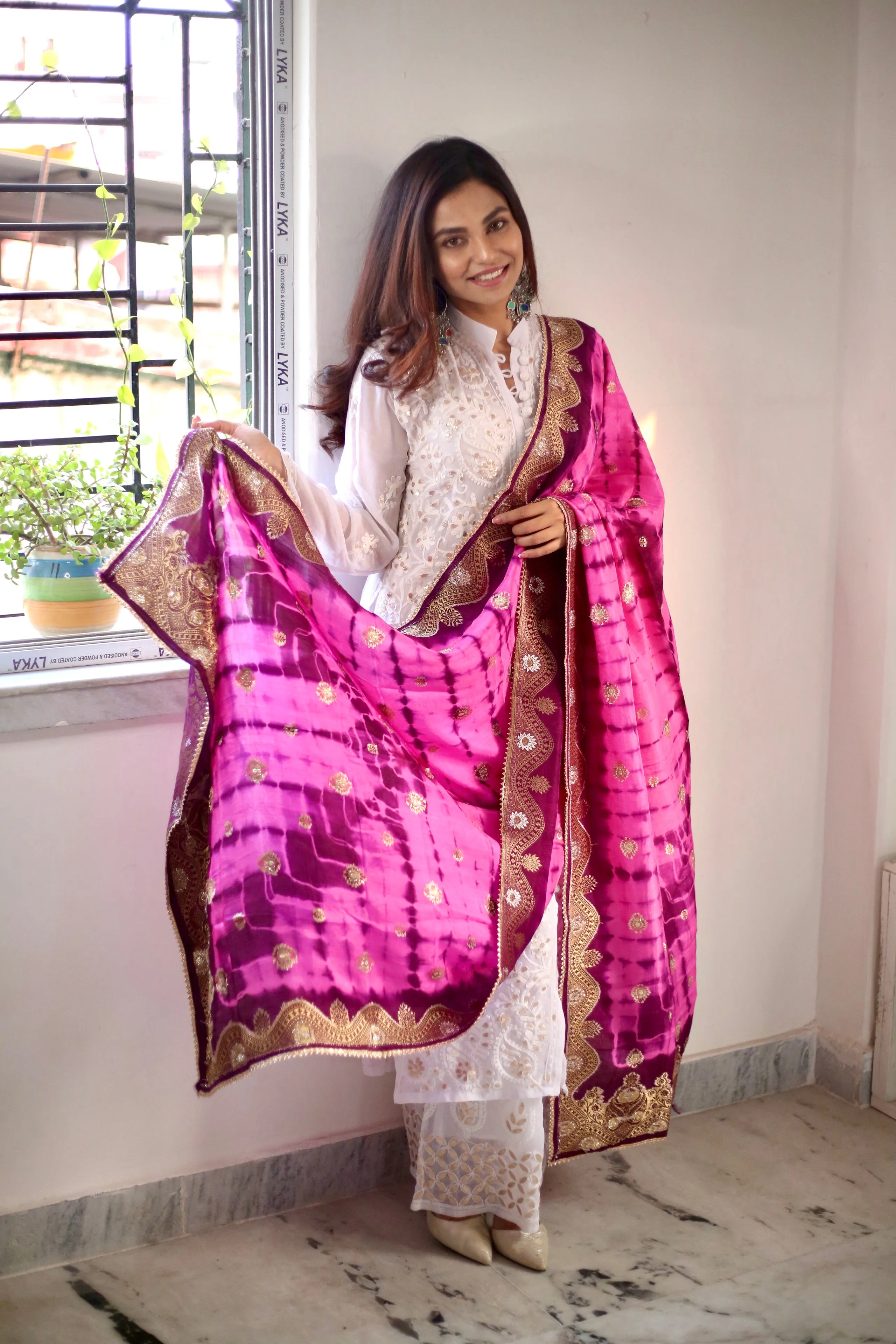 Silk Magenta Jacquard Dupatta For Women