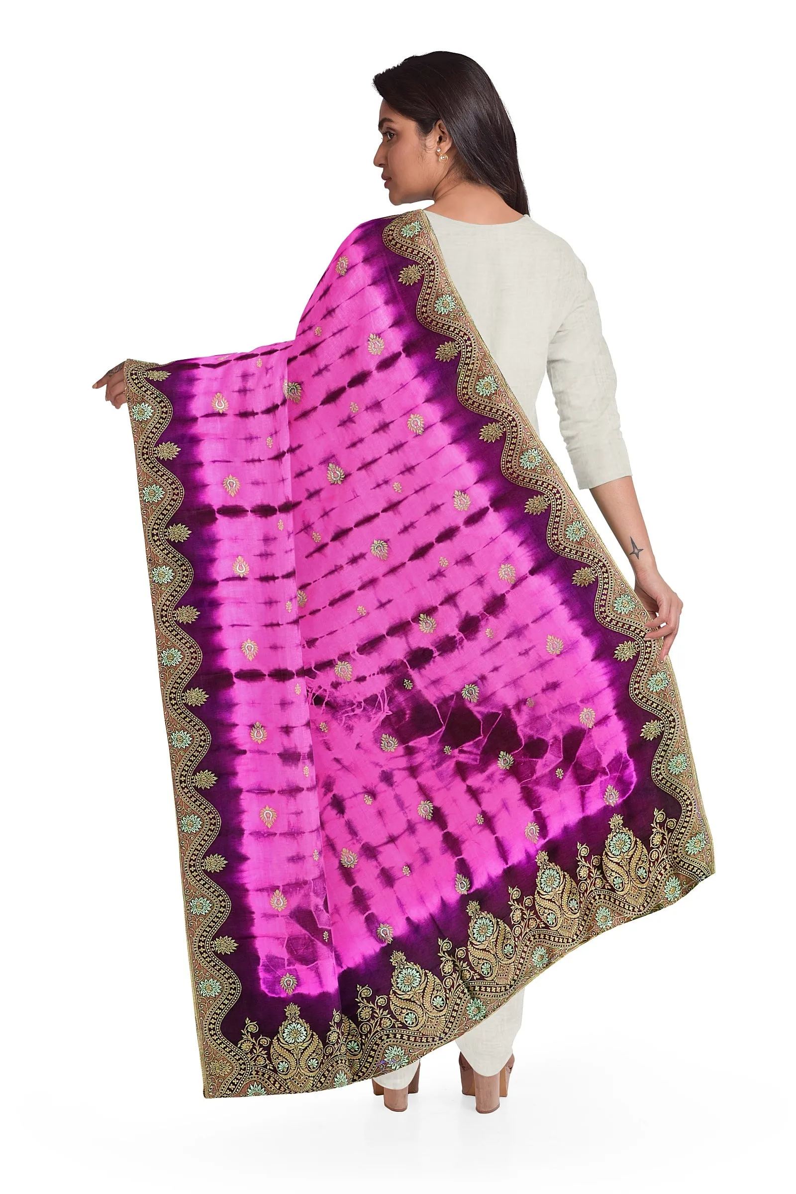 Silk Magenta Jacquard Dupatta For Women