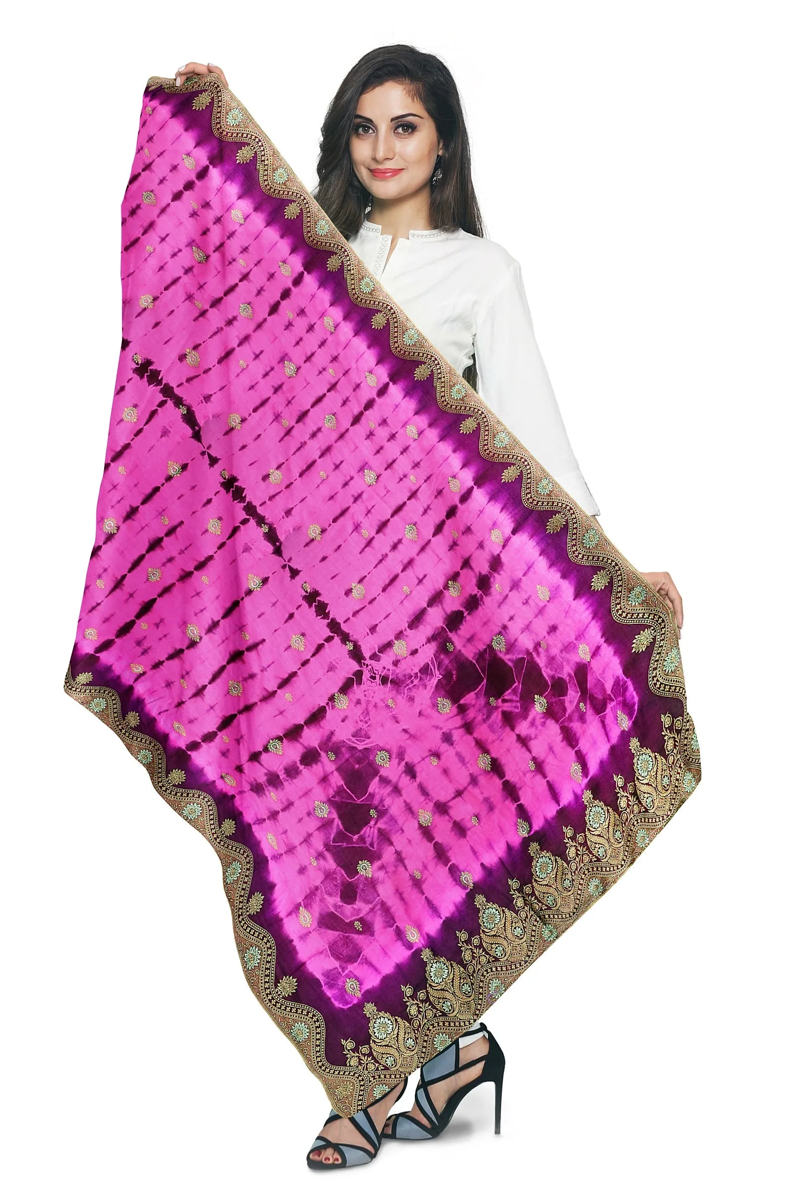 Silk Magenta Jacquard Dupatta For Women