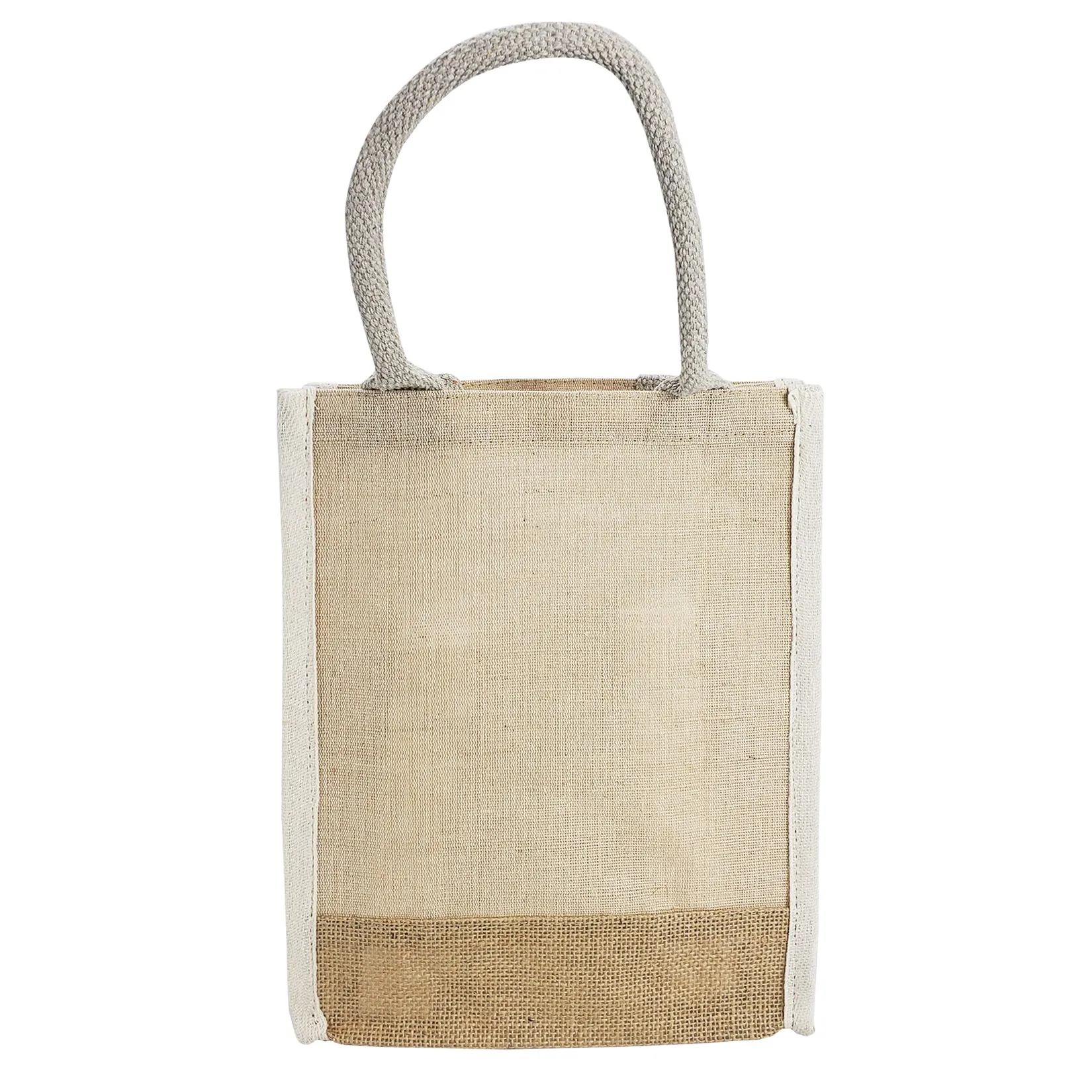 Small Jute Blend Tote Bags with Full Gusset and Burlap Accents - TJ911