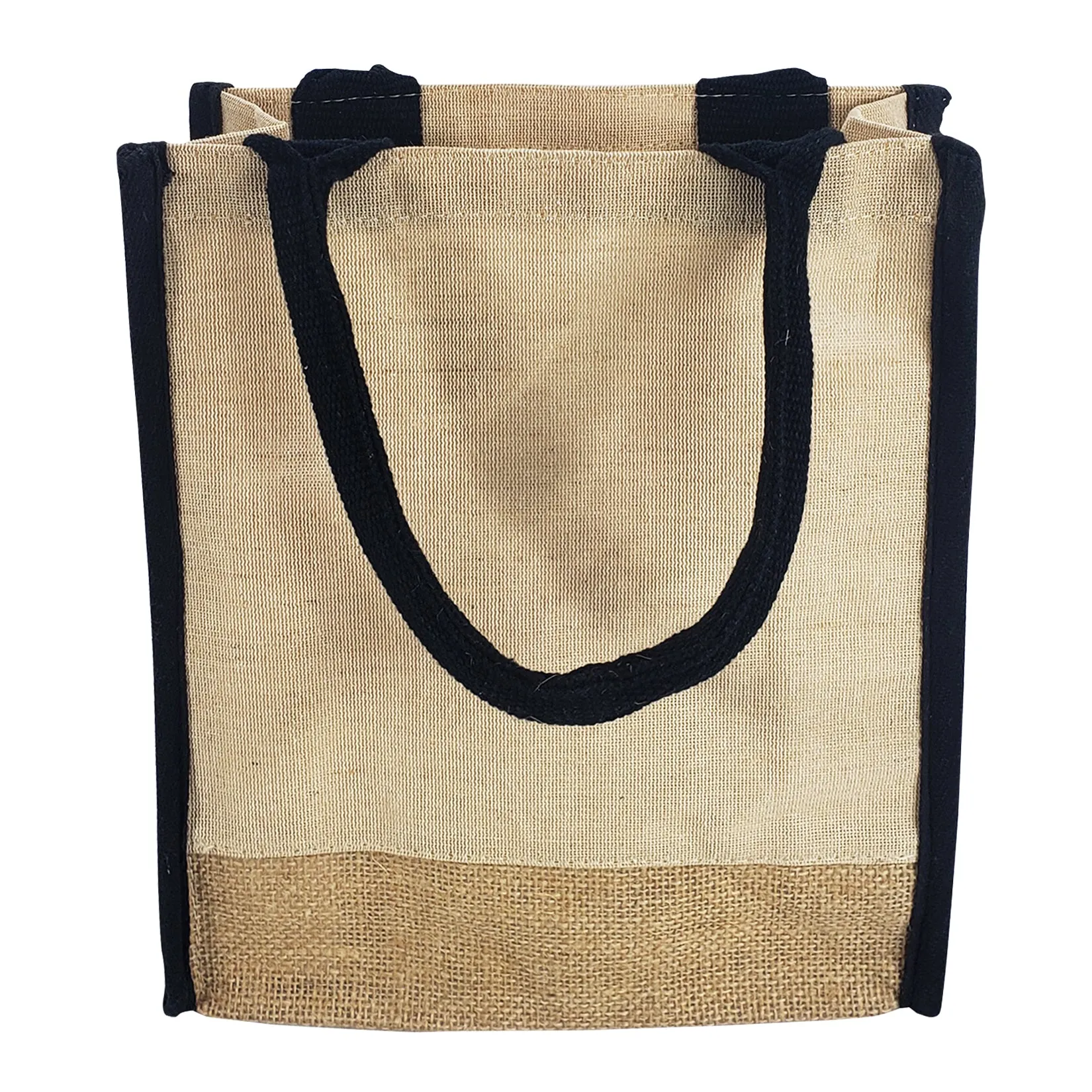 Small Jute Blend Tote Bags with Full Gusset and Burlap Accents - TJ911