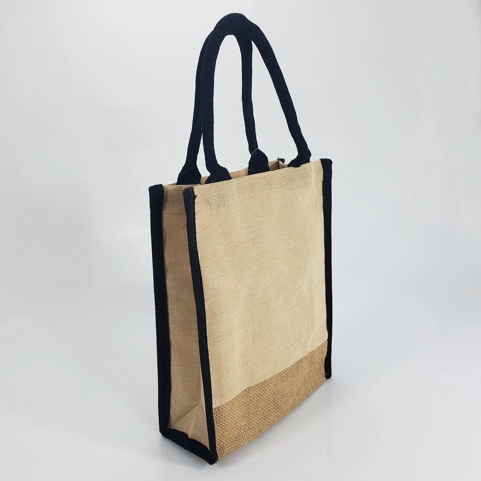 Small Jute Blend Tote Bags with Full Gusset and Burlap Accents - TJ911