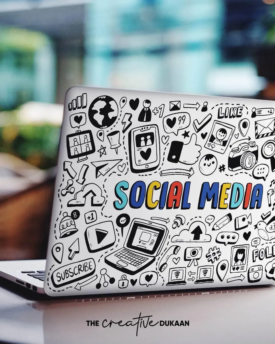 Social Media Doodle Cool Laptop Skin With Colourful Text