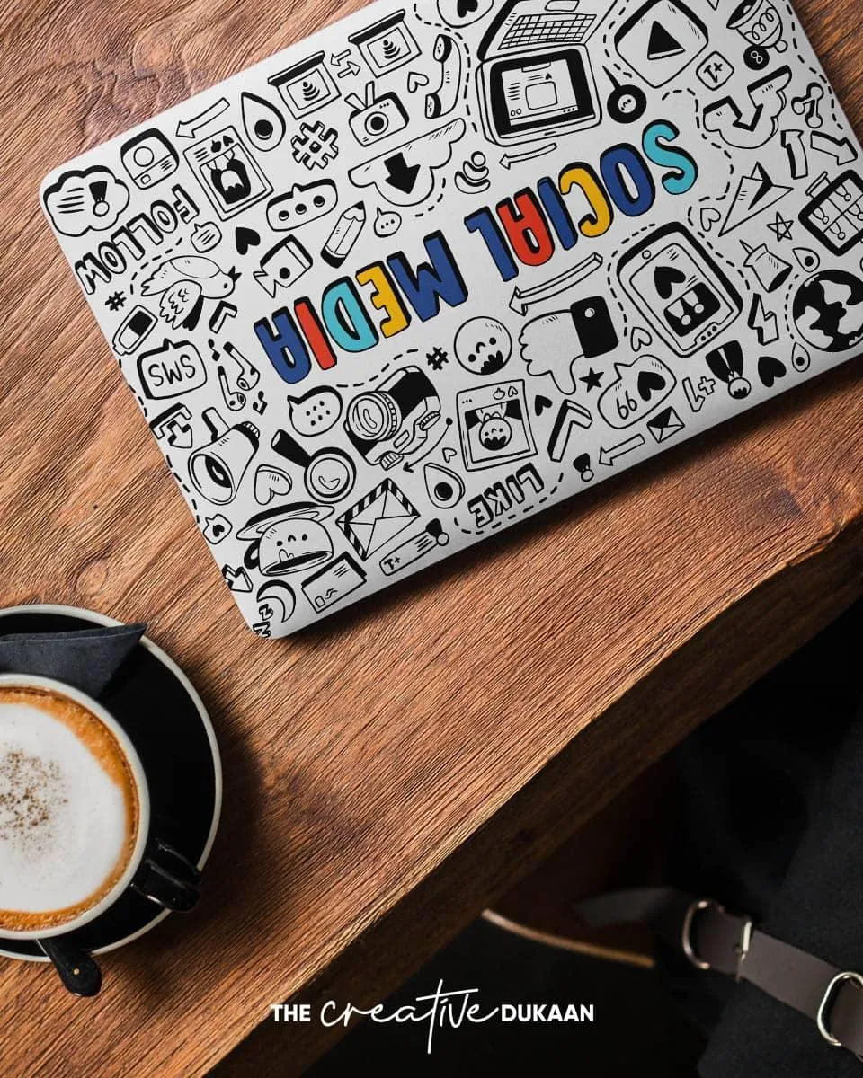 Social Media Doodle Cool Laptop Skin With Colourful Text