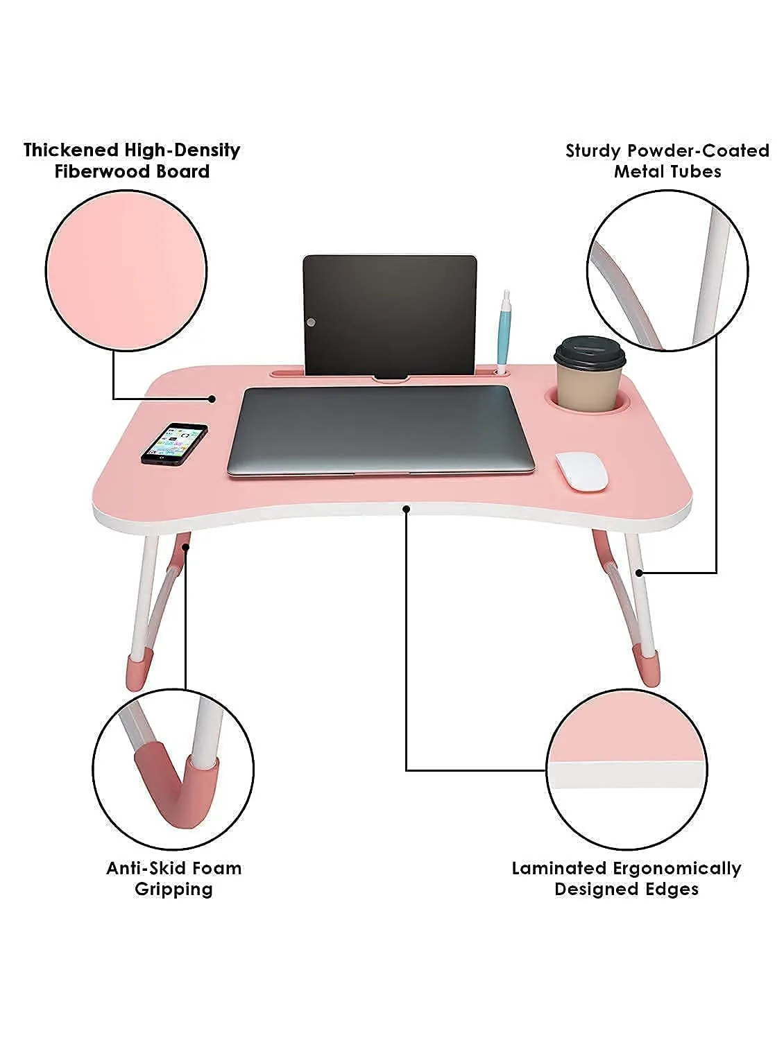 Study Table Laptop Table Foldable Solid Wooden, with Cup & Pen Holder for Girls Boys Kids Children Used for Reading, Study, Homework Best for Students