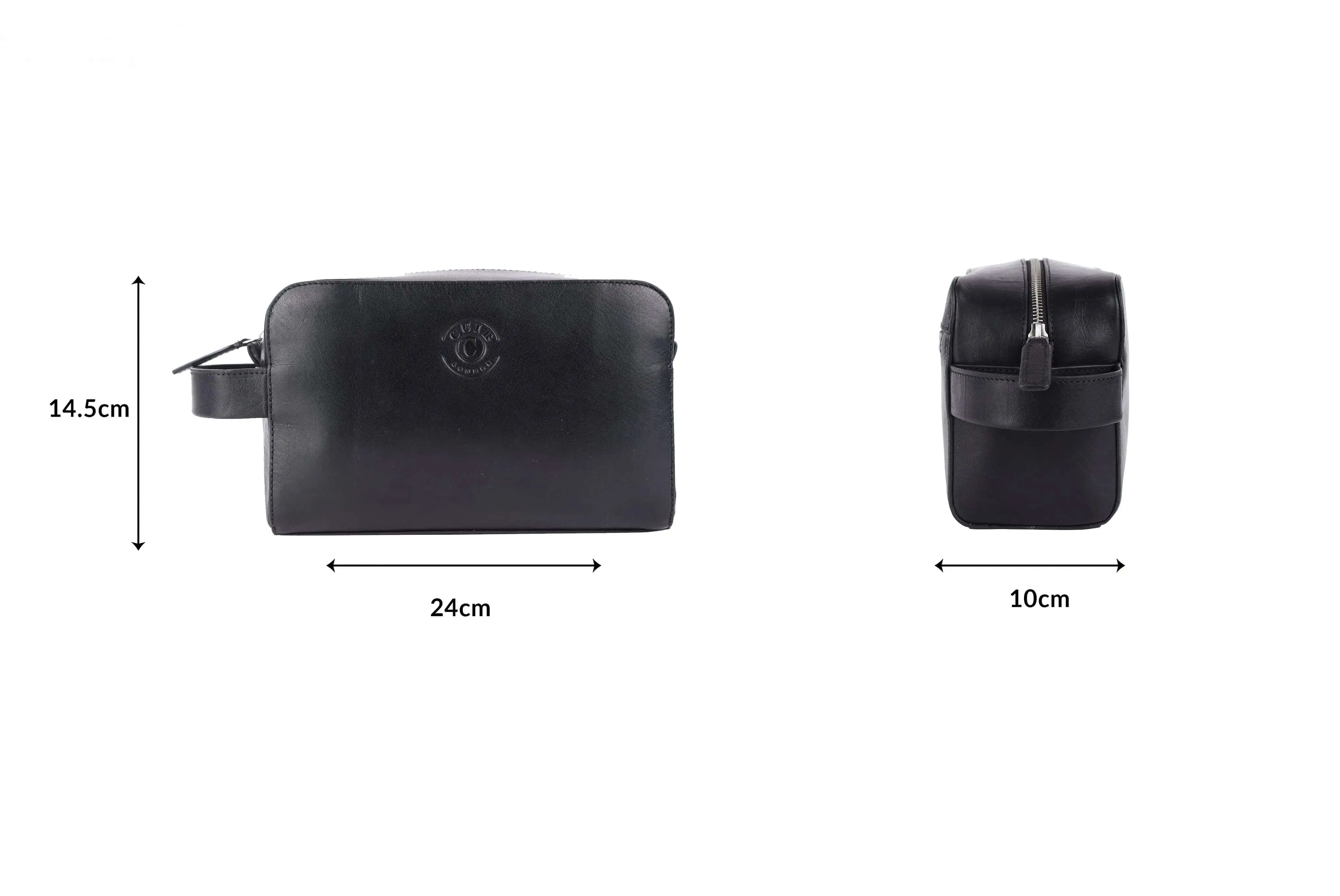 Stylish Black Leather Wash Bag: 14.5x24x10 cm Dimensions