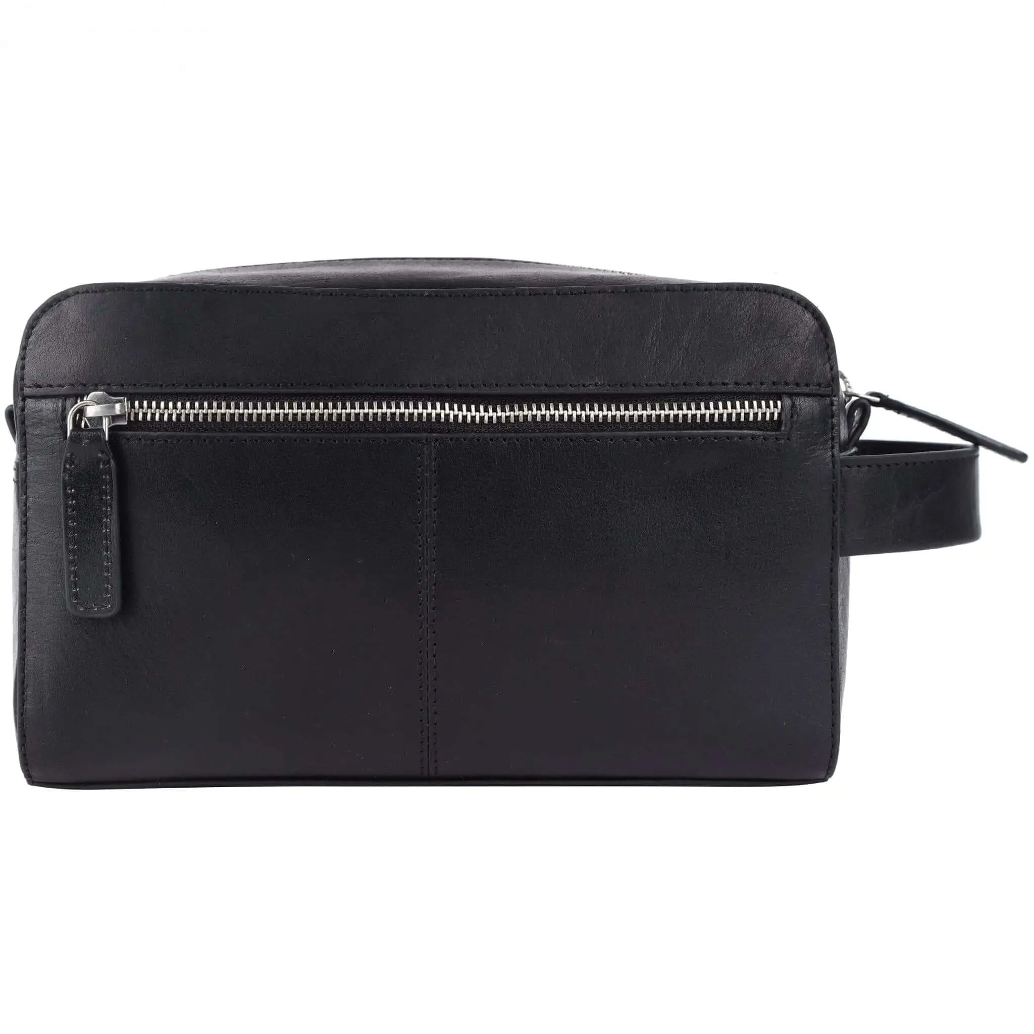 Stylish Black Leather Wash Bag: 14.5x24x10 cm Dimensions