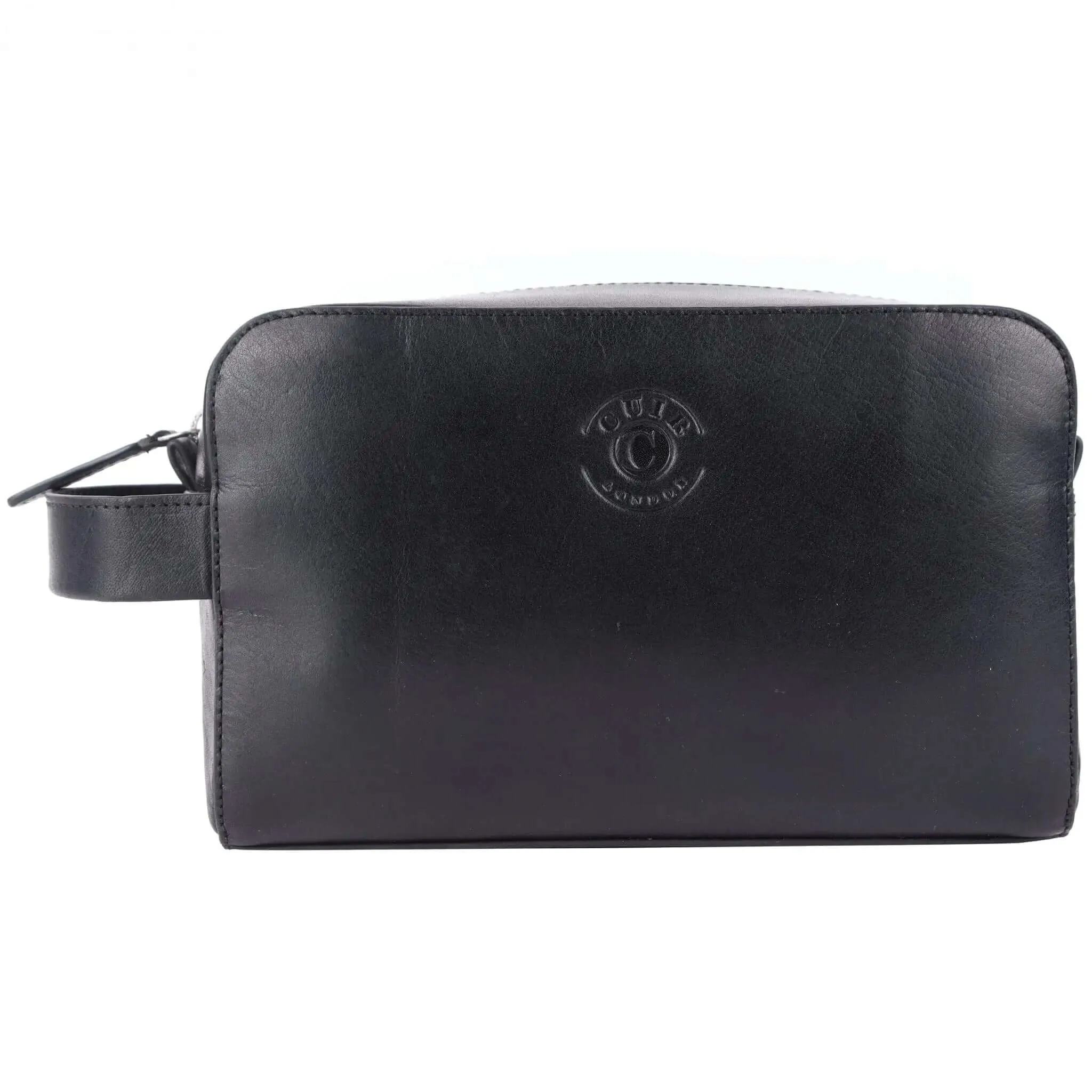 Stylish Black Leather Wash Bag: 14.5x24x10 cm Dimensions