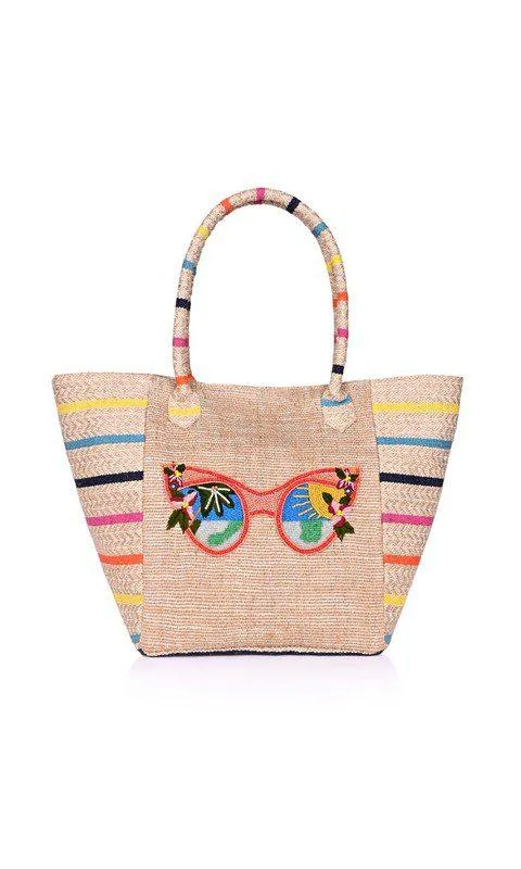 Sunglass Striped Jute Jacquard Bag