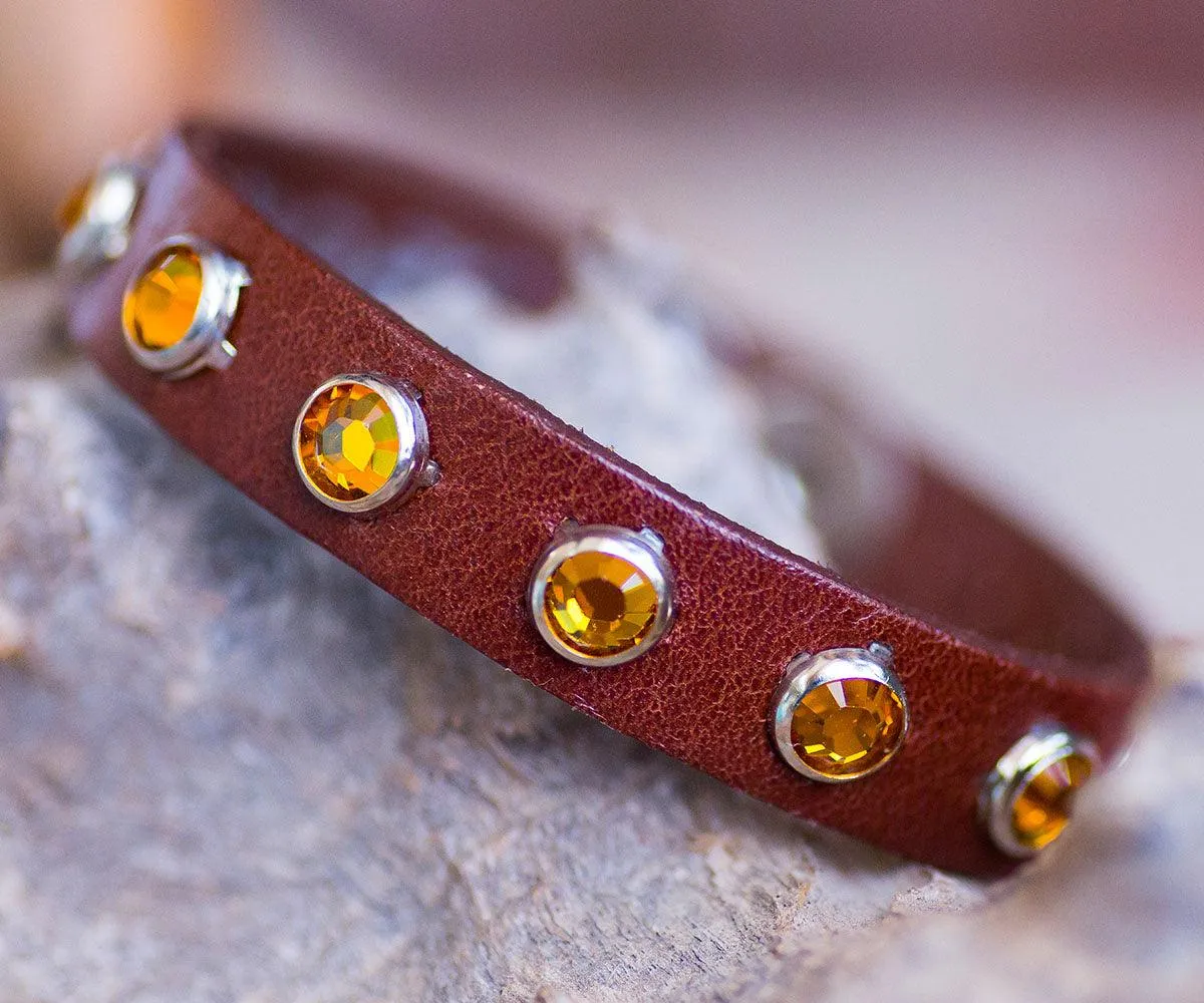 Swarovski Topaz Crystals & Leather Bracelet