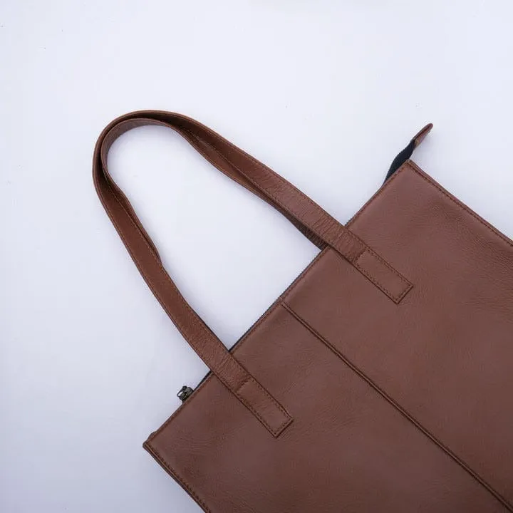 Tan Brown Leather Tote Bag