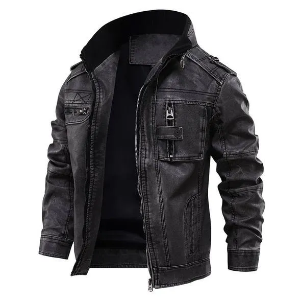 Tavares Mens Cafe Racer Distressed Black Leather Jacket