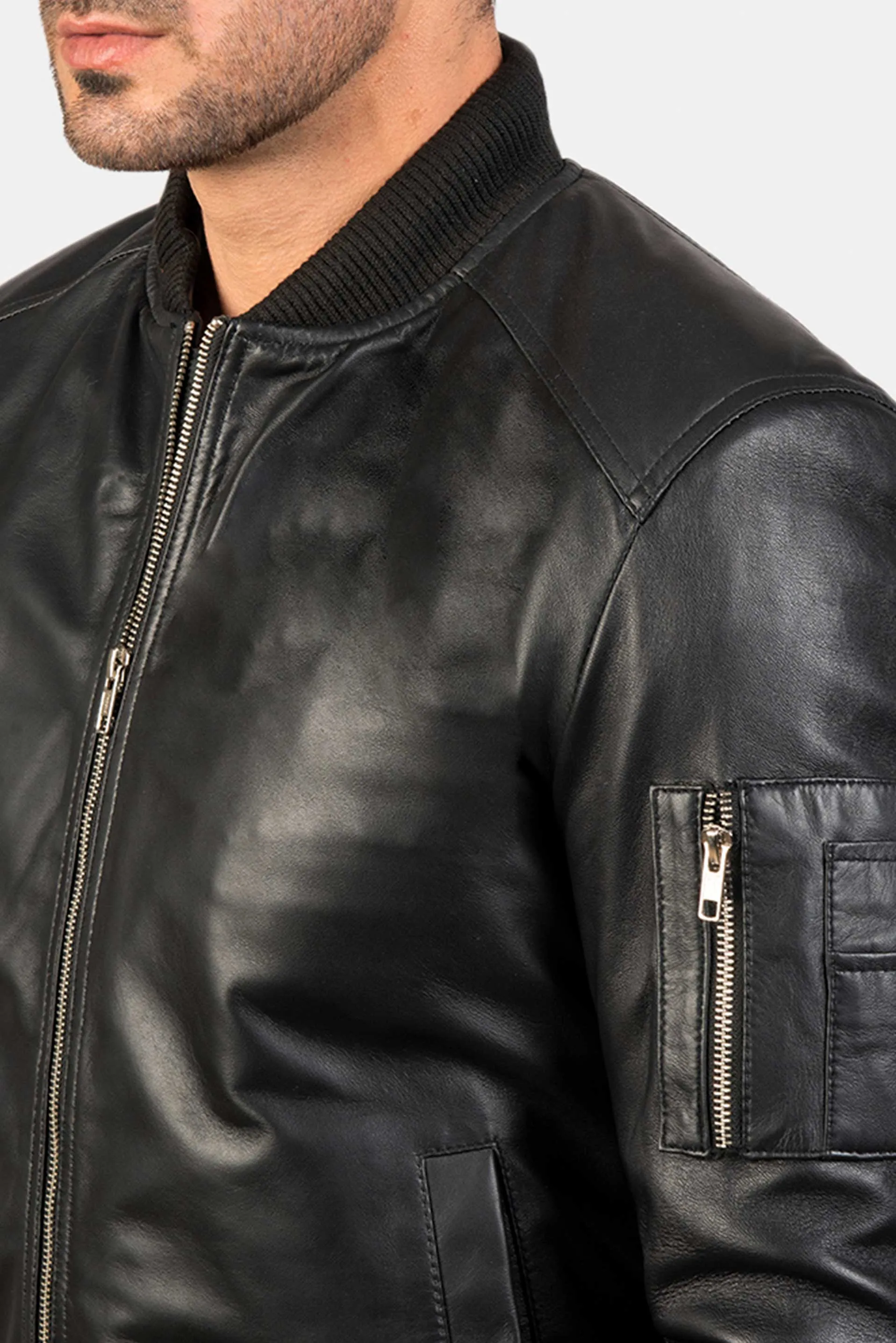 The Ace | Men's Black Leather Bomber Jacket