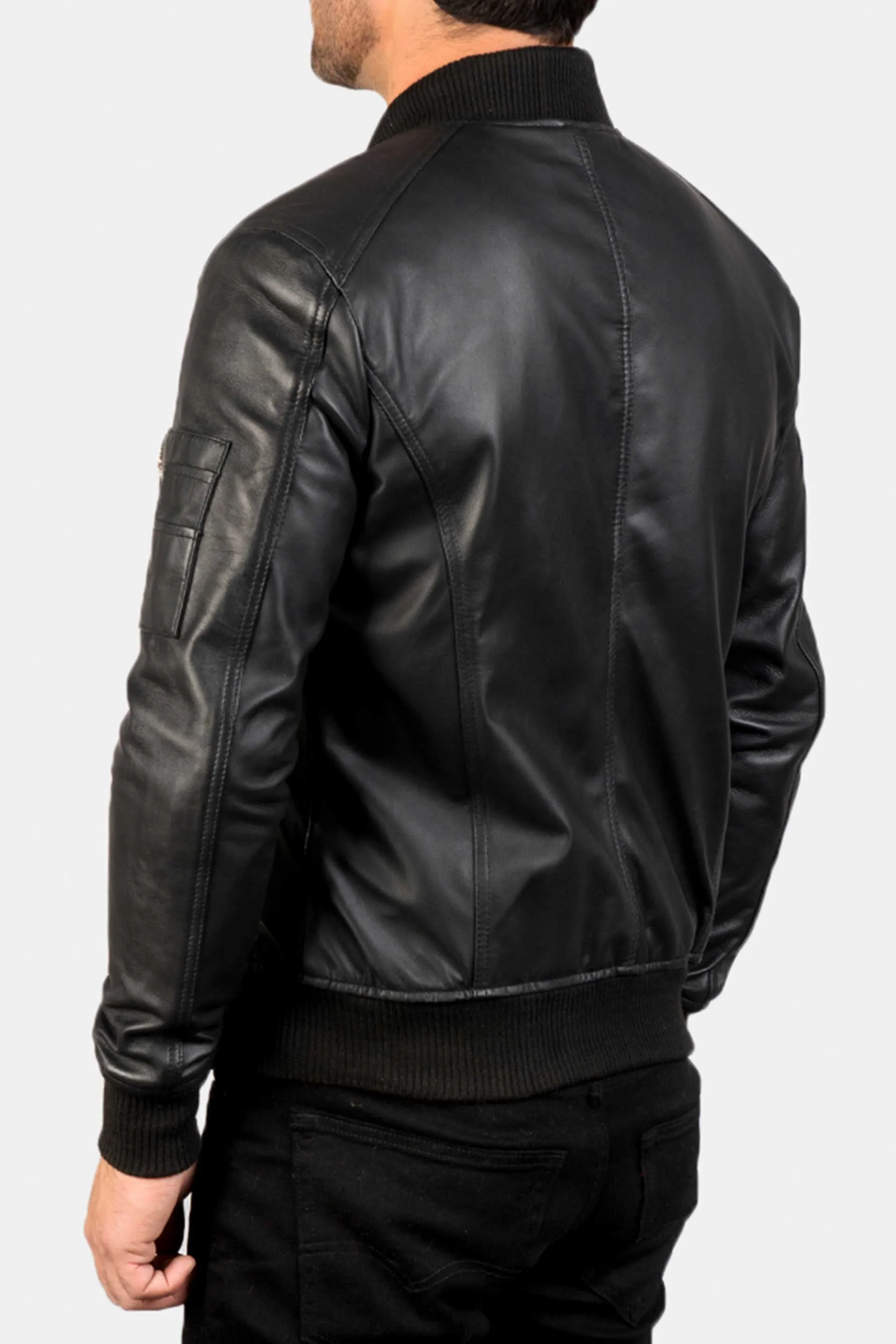 The Ace | Men's Black Leather Bomber Jacket