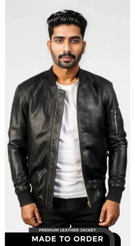 The Ace | Men's Black Leather Bomber Jacket