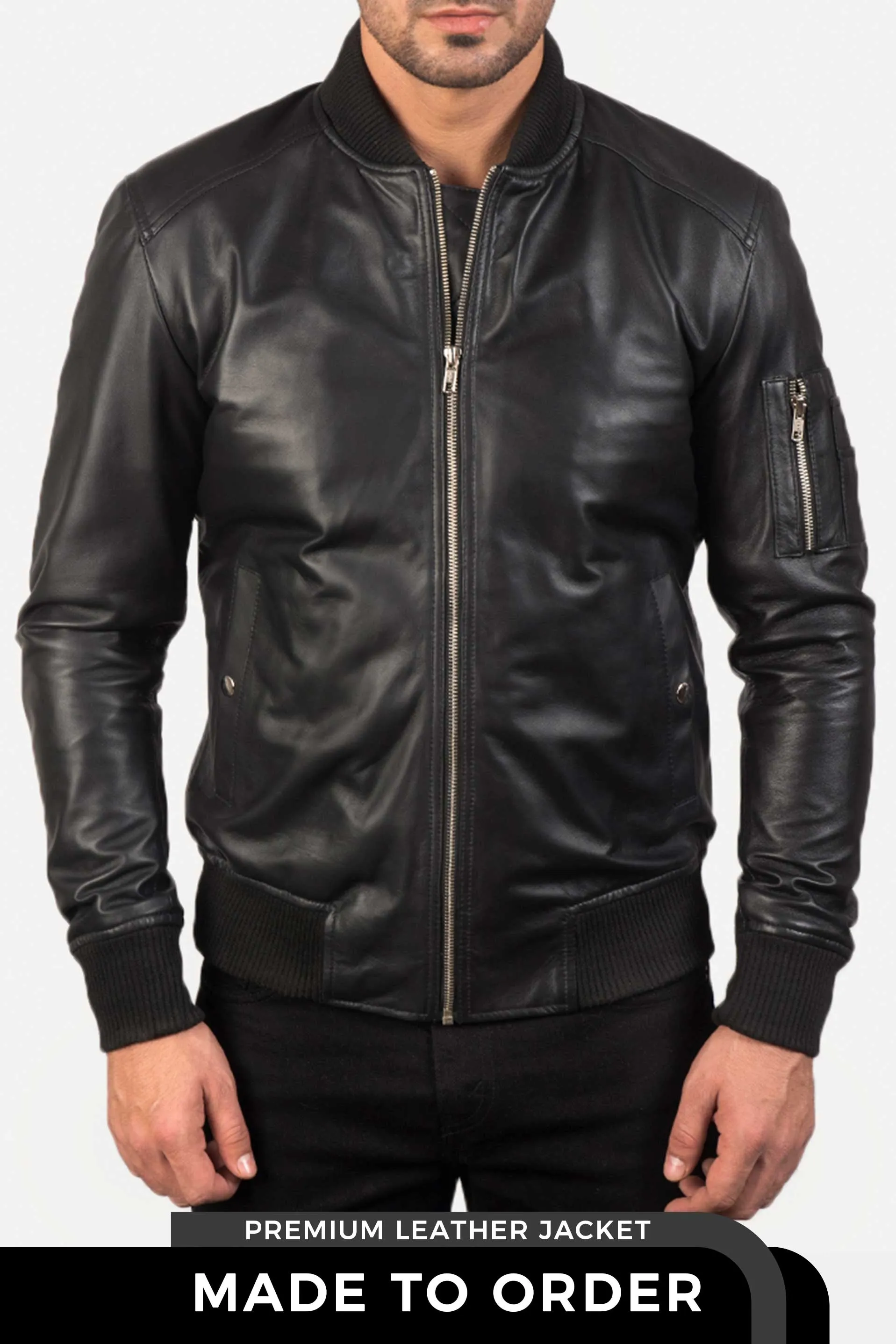 The Ace | Men's Black Leather Bomber Jacket