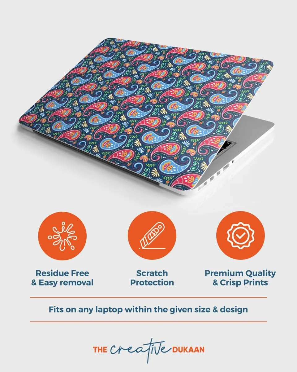 Traditional Indian Design Blue Laptop Skin With Paisley Print