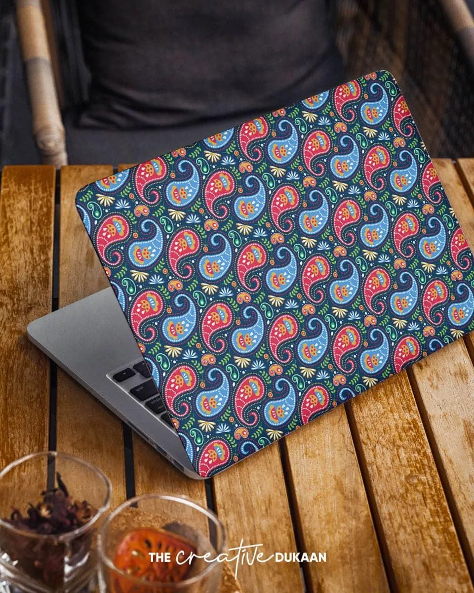 Traditional Indian Design Blue Laptop Skin With Paisley Print