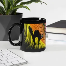 Two Black Cats Halloween Black Glossy Mug