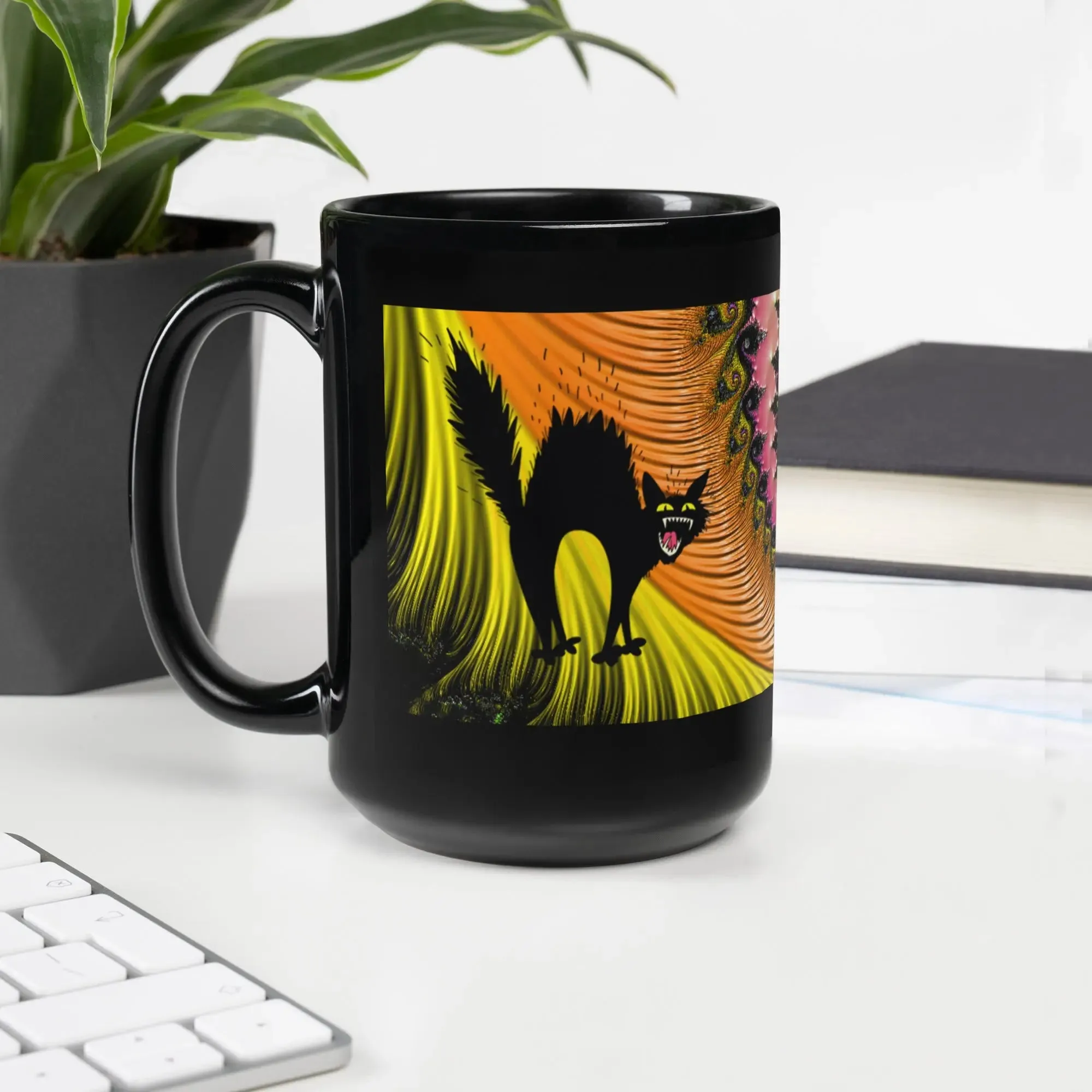 Two Black Cats Halloween Black Glossy Mug