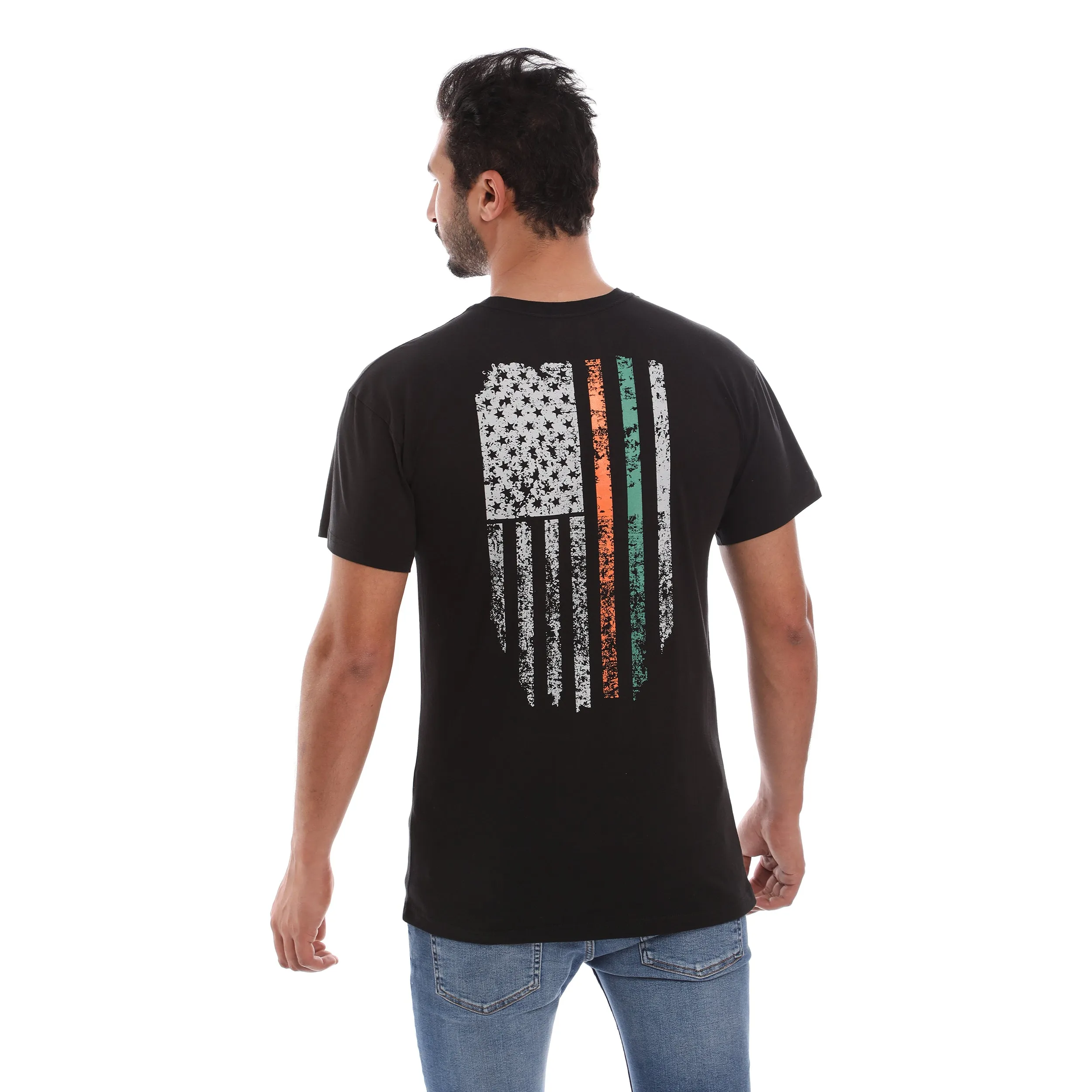 US FLAG COTTON RICH BLACK SHORT SLEEVE CREW NECK