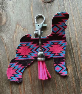 Vibrant Blue, Hot Pink, & Dark Brown Aztec Goat Keychain