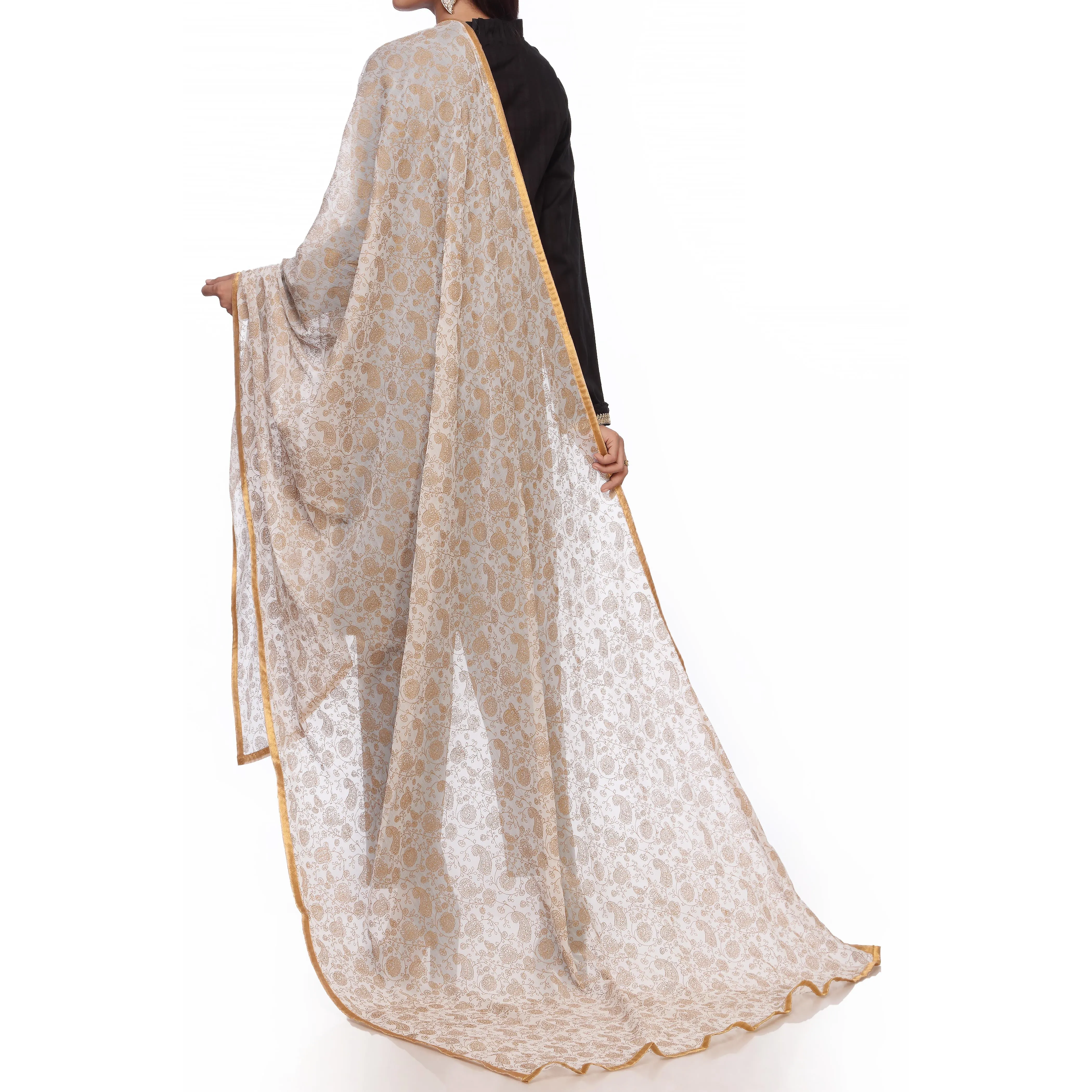 White Printed Chiffon Dupatta PS4707