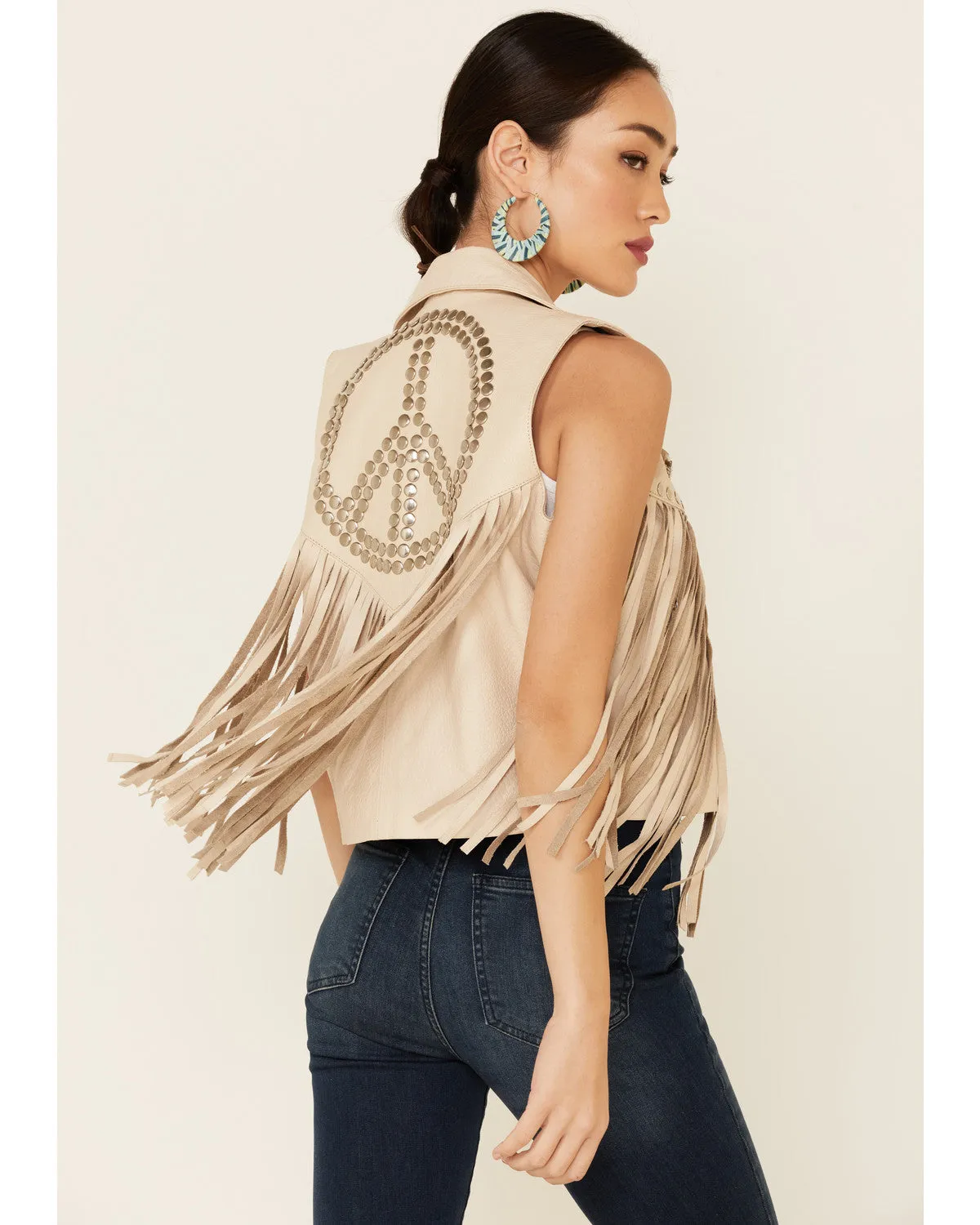 Women’s Tan Leather Biker Fringe Vest